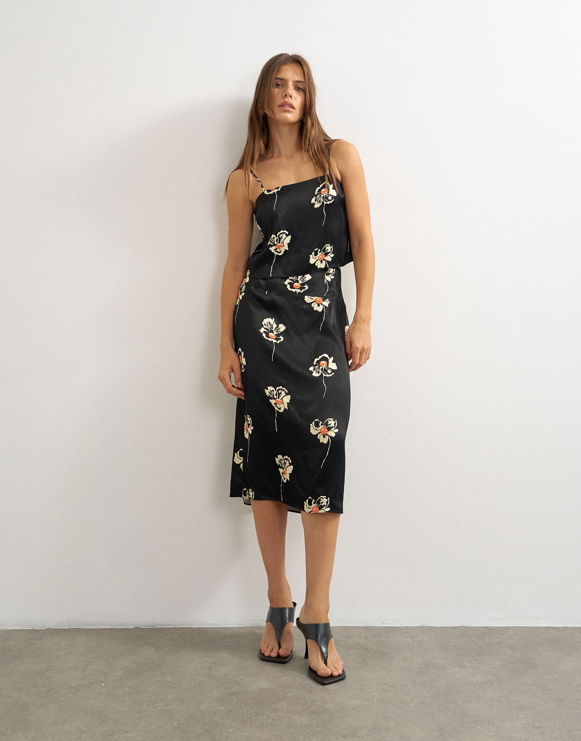 Topshop co-ord satin tailored 90s length skirt in floral print