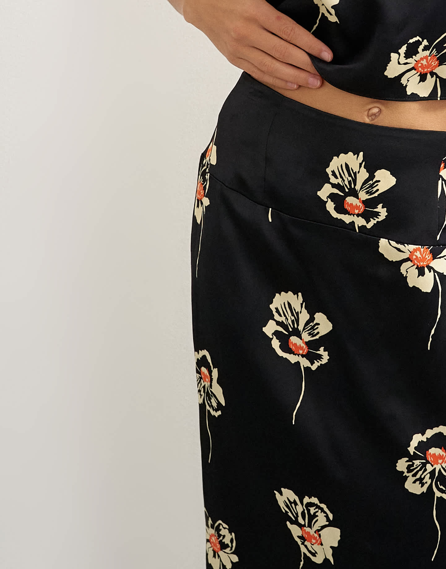 Topshop co-ord satin midi skirt in floral print
