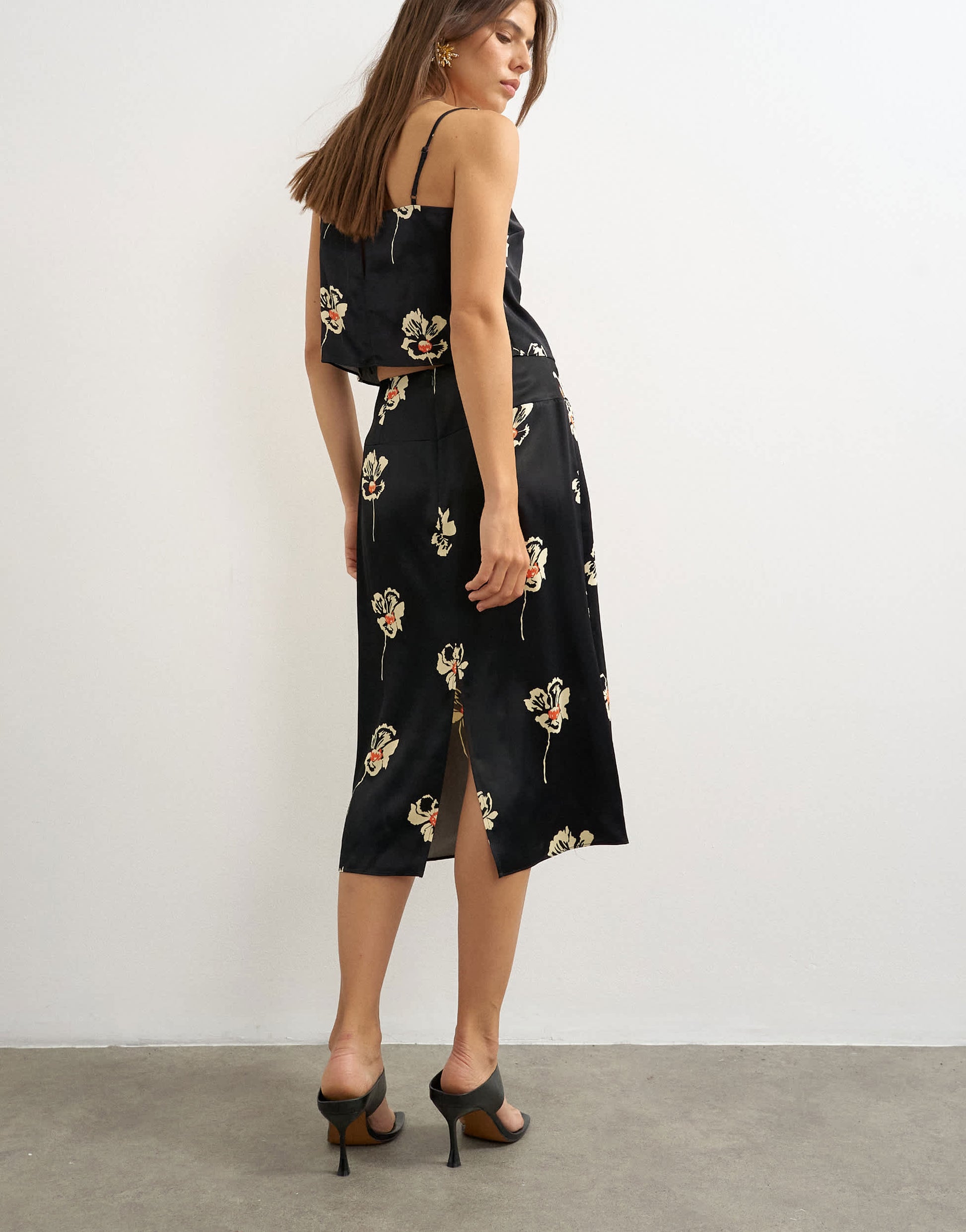 Topshop co-ord satin midi skirt in floral print