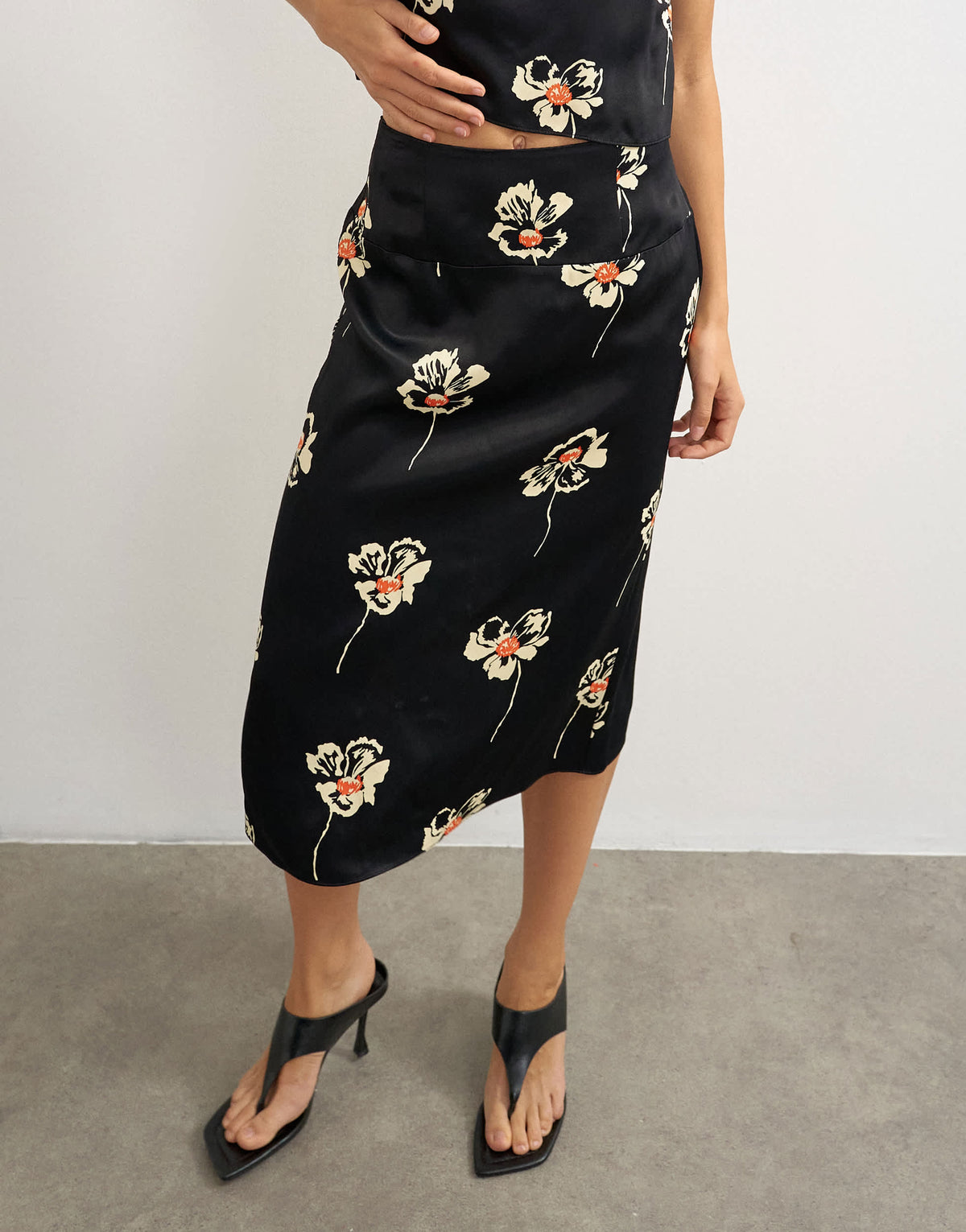 Topshop co-ord satin tailored 90s length skirt in floral print