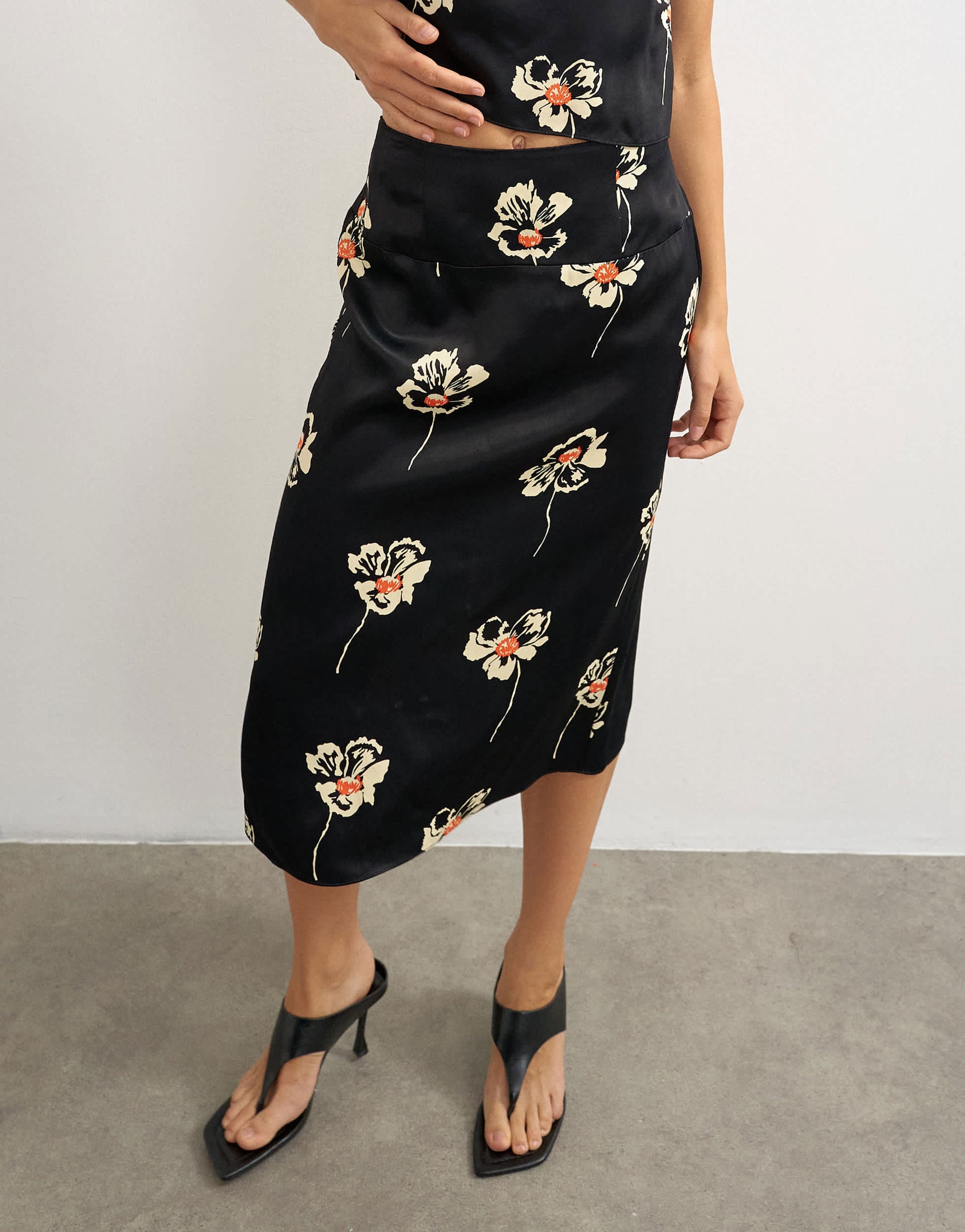 Topshop co-ord satin midi skirt in floral print
