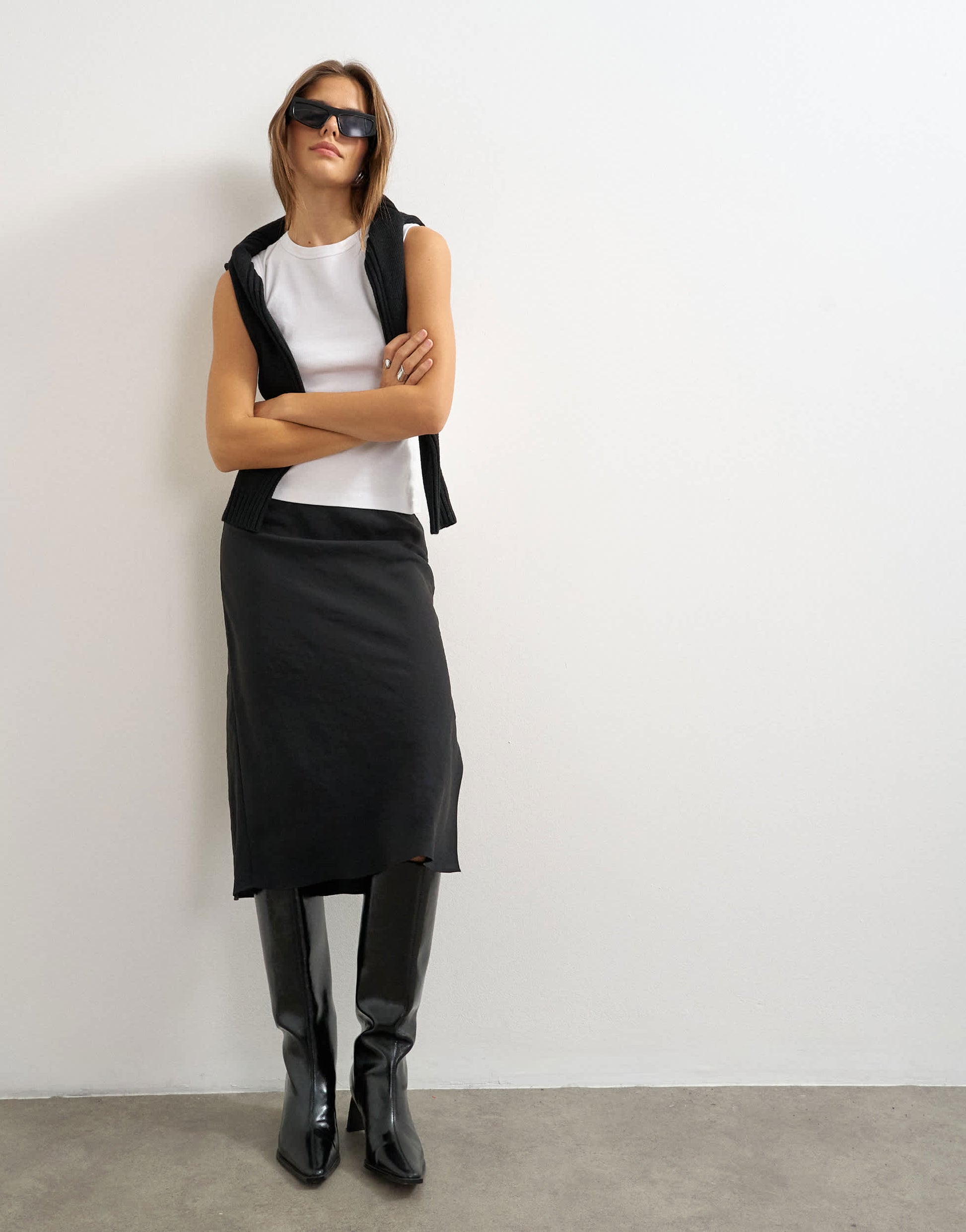 Topshop cupro 90s length skirt in black