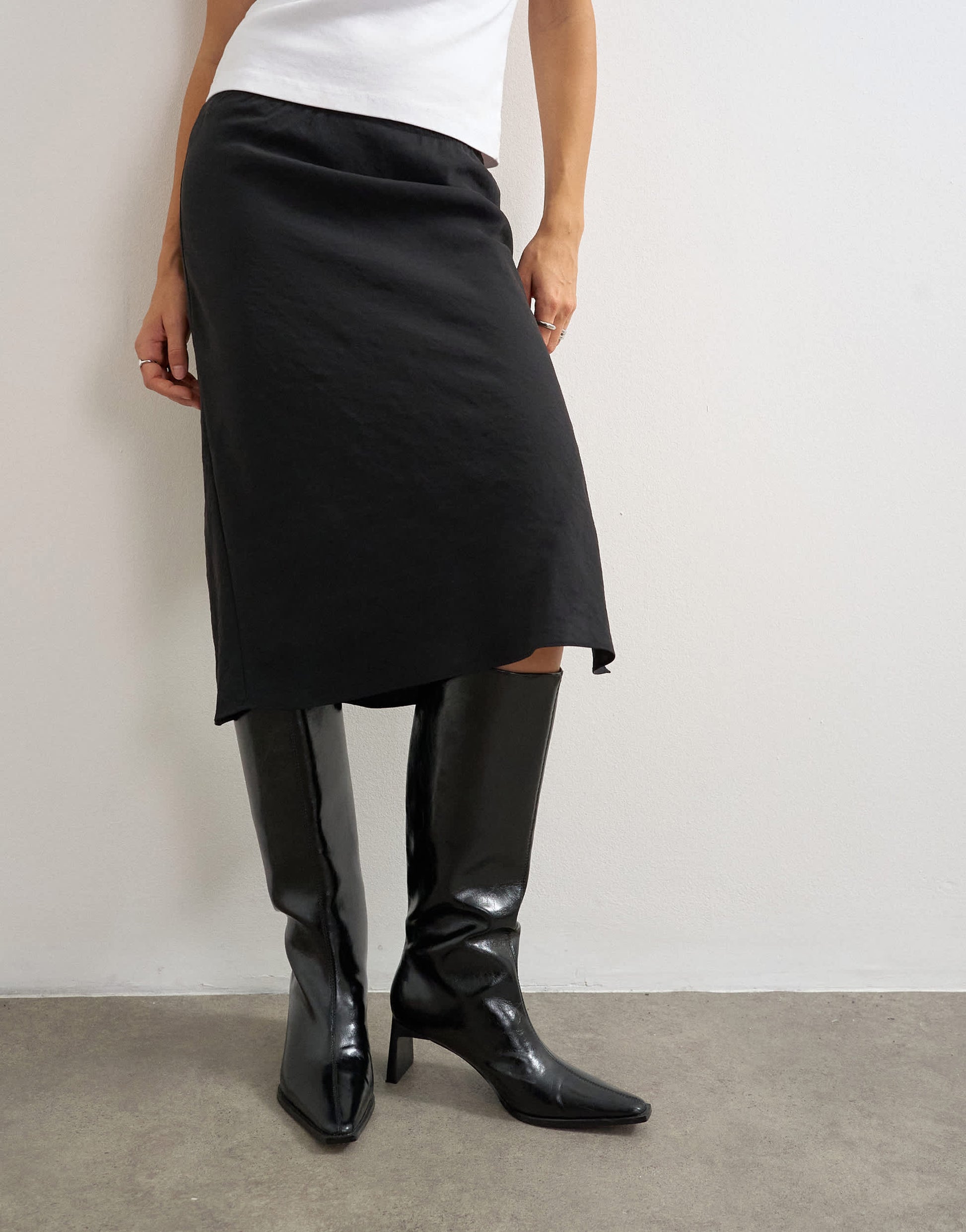 Topshop cupro 90s length skirt in black