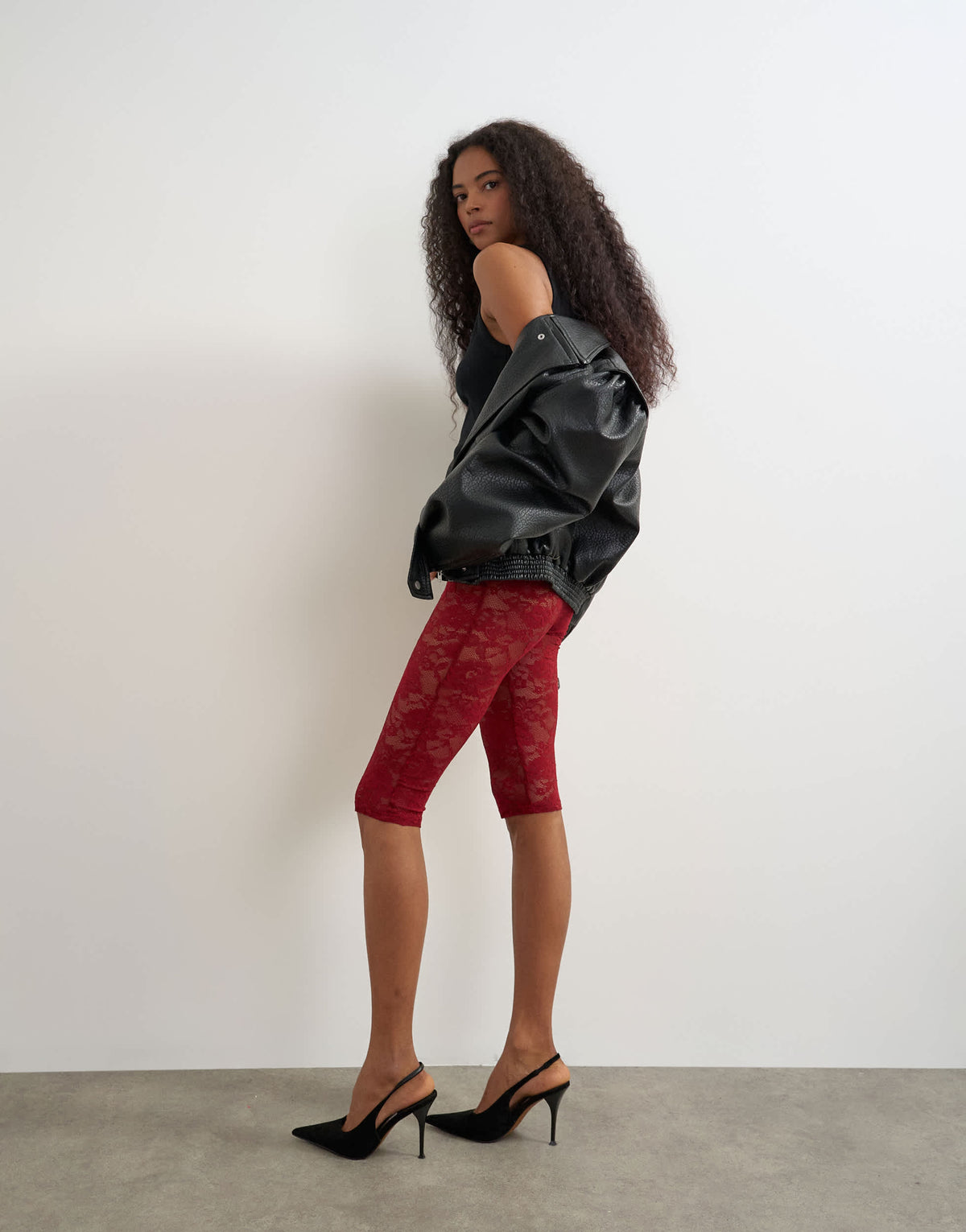 Topshop lace capri legging hosiery in burgundy