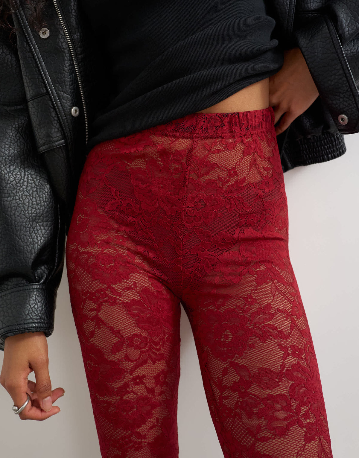 Topshop lace capri legging hosiery in burgundy