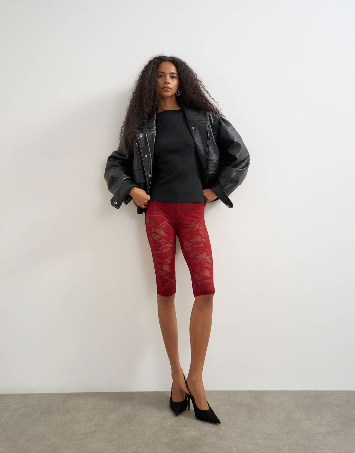 Topshop lace capri legging hosiery in burgundy