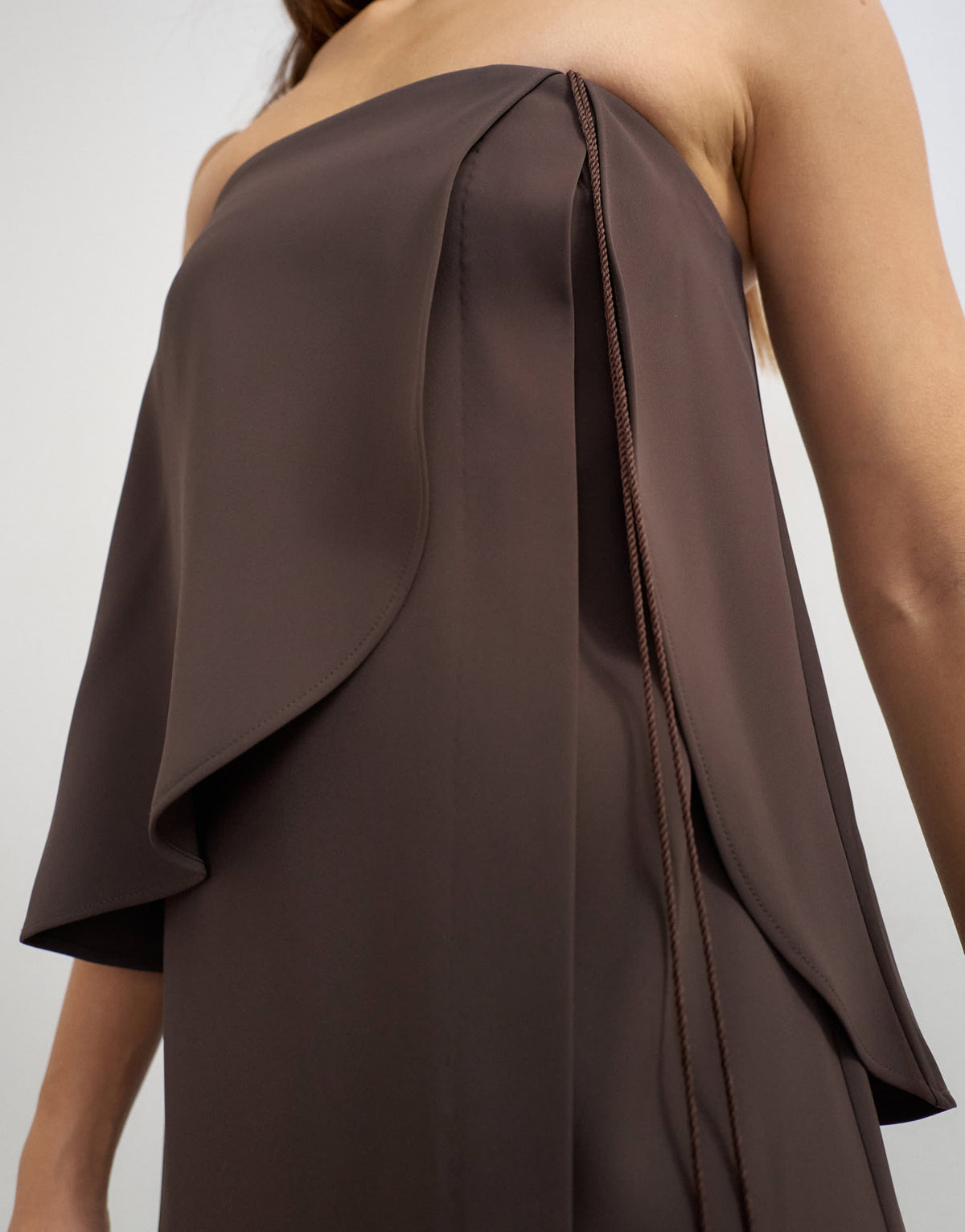 Topshop heavy crepe fold over bandeau maxi dress with tassel detail in chocolate