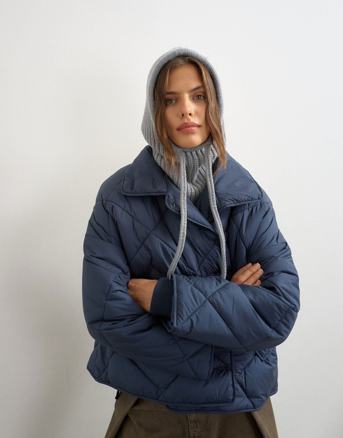 Topshop Hattie ribbed balaclava in grey