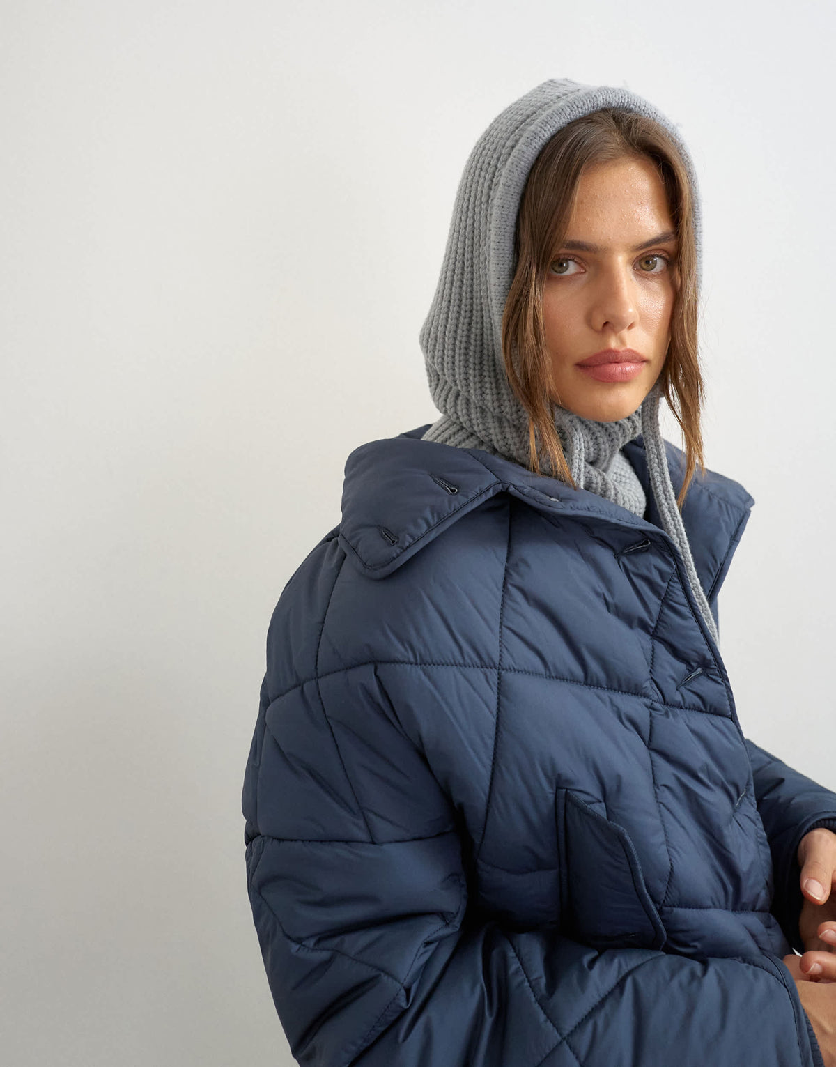 Topshop Hattie ribbed balaclava in grey
