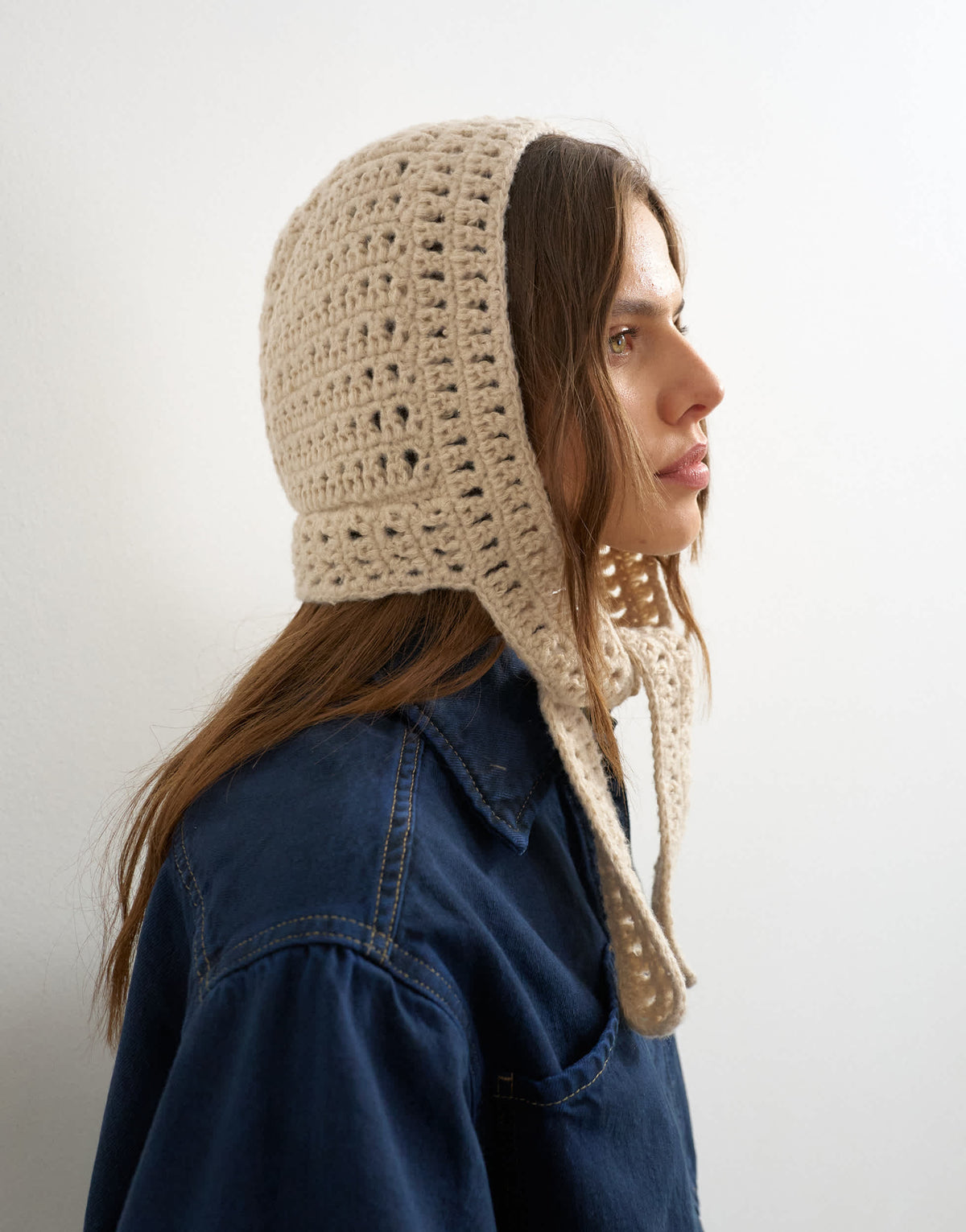 Topshop crochet bonnet in stone