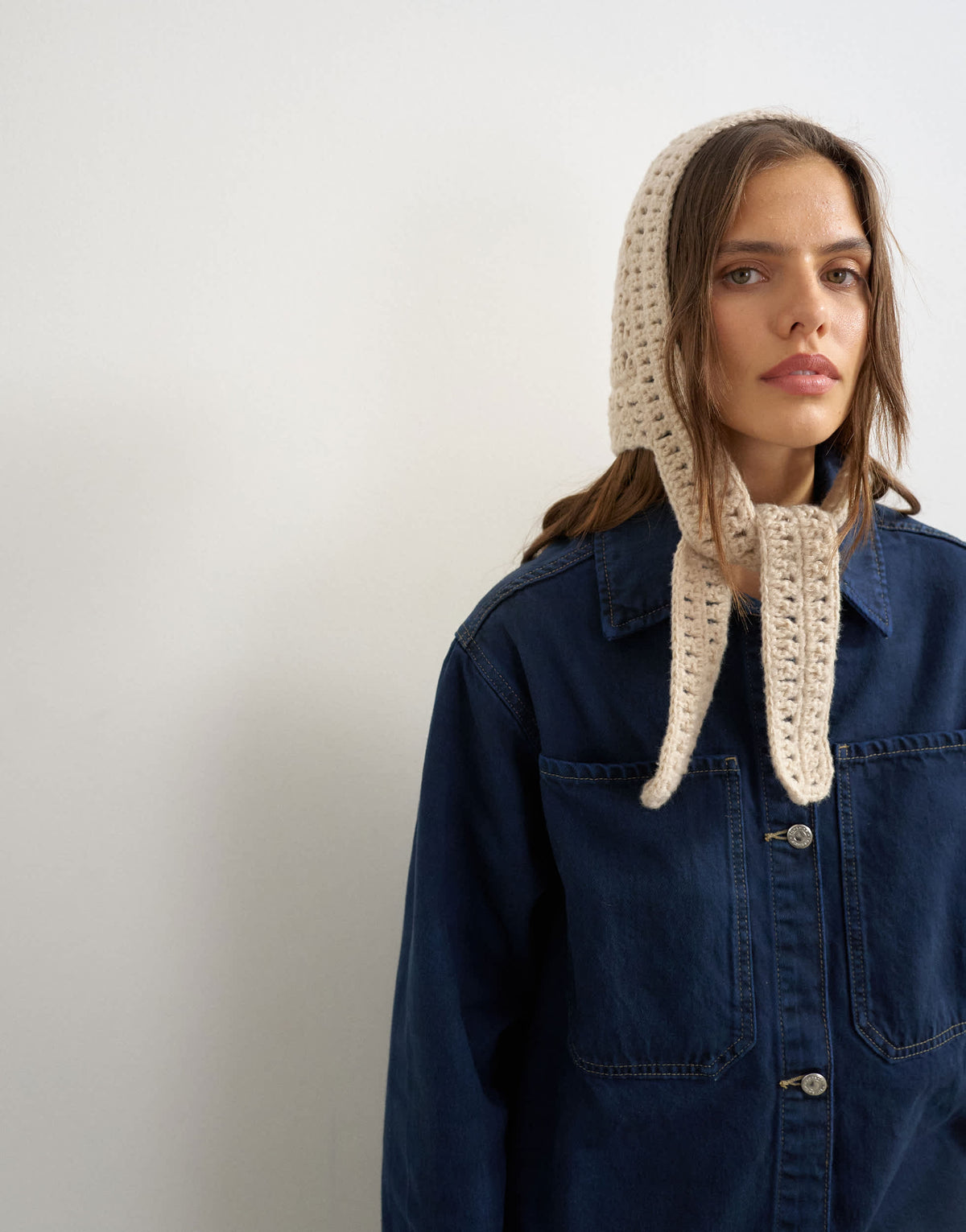 Topshop crochet bonnet in stone