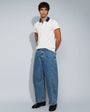 Topman rigid barrel fit jean in mid wash
