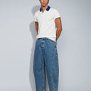 Topman rigid barrel fit jean in mid wash