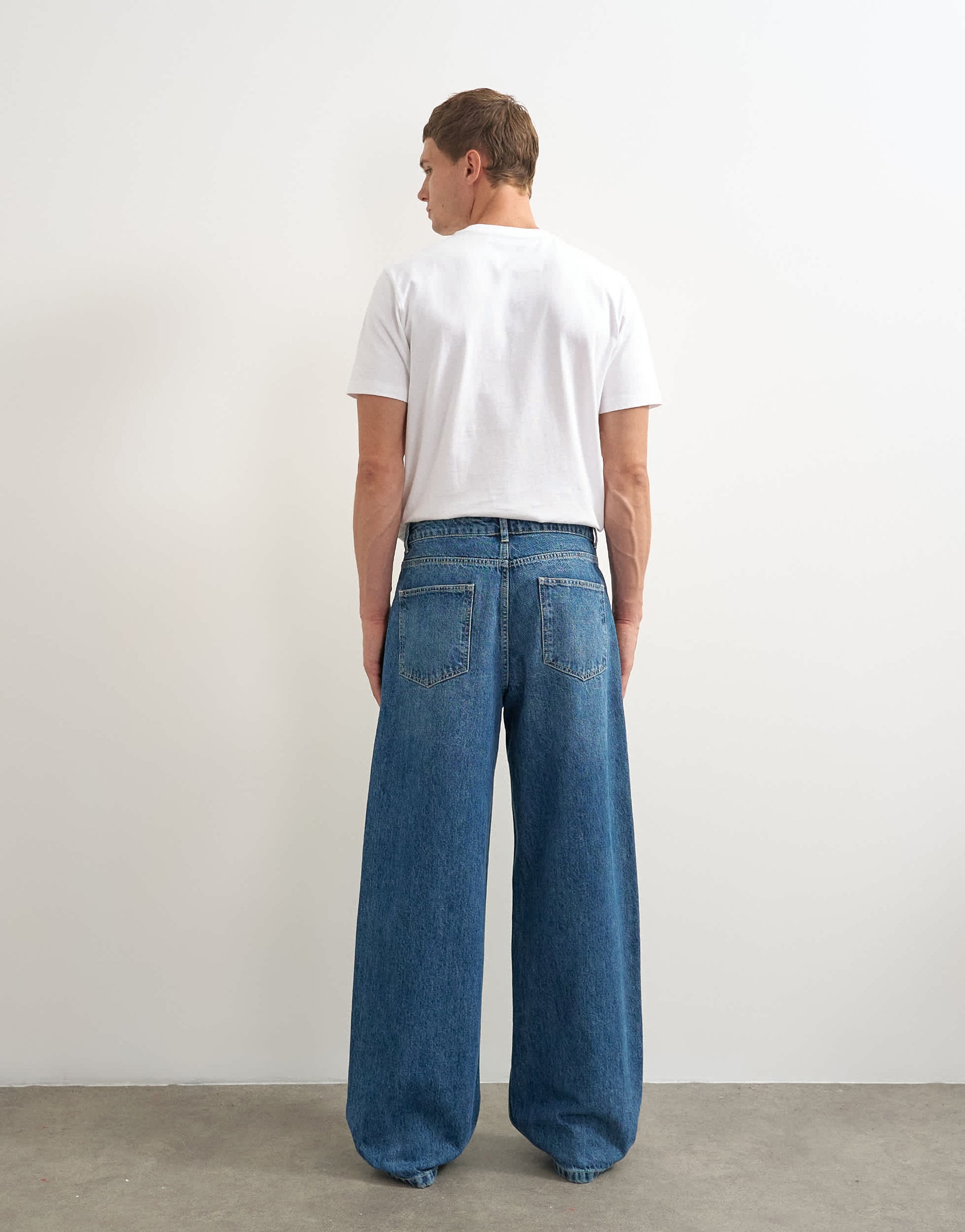 Topman rigid baggy fit jean in mid wash
