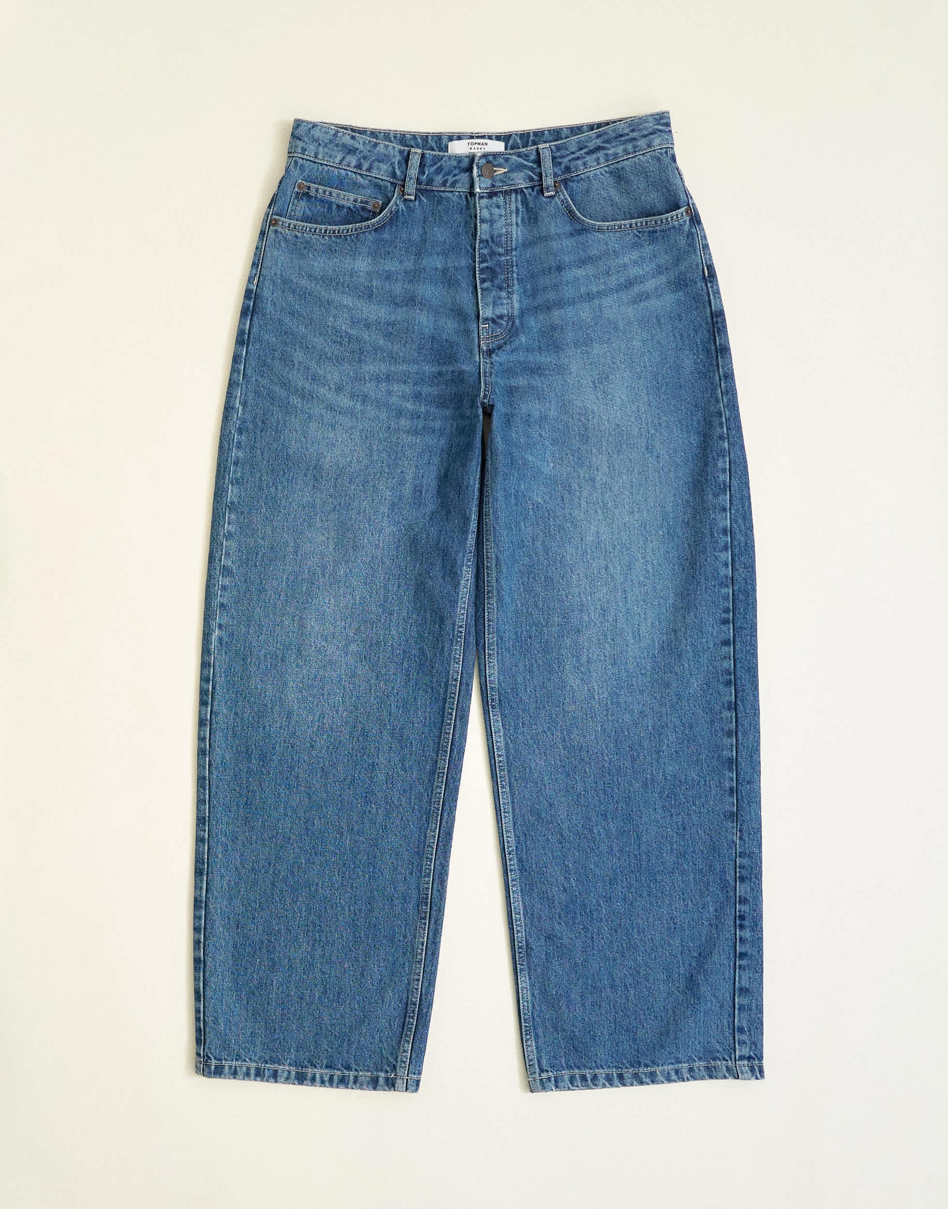 Topman rigid baggy fit jean in mid wash