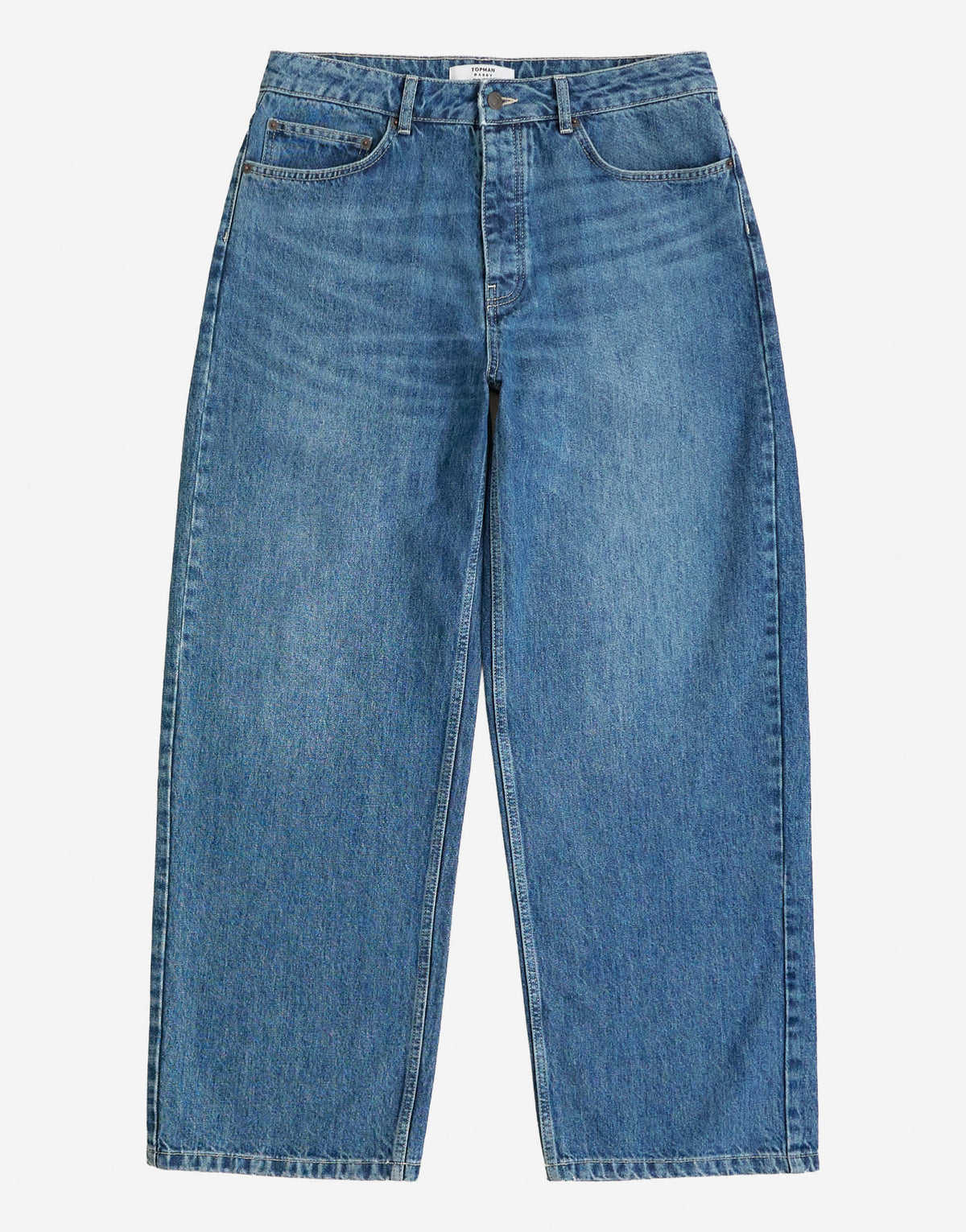 Topman rigid baggy fit jean in mid wash