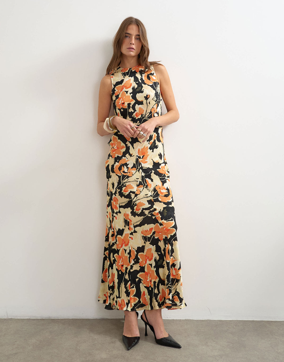 Topshop racer neck midi dress in vintage floral jacquard