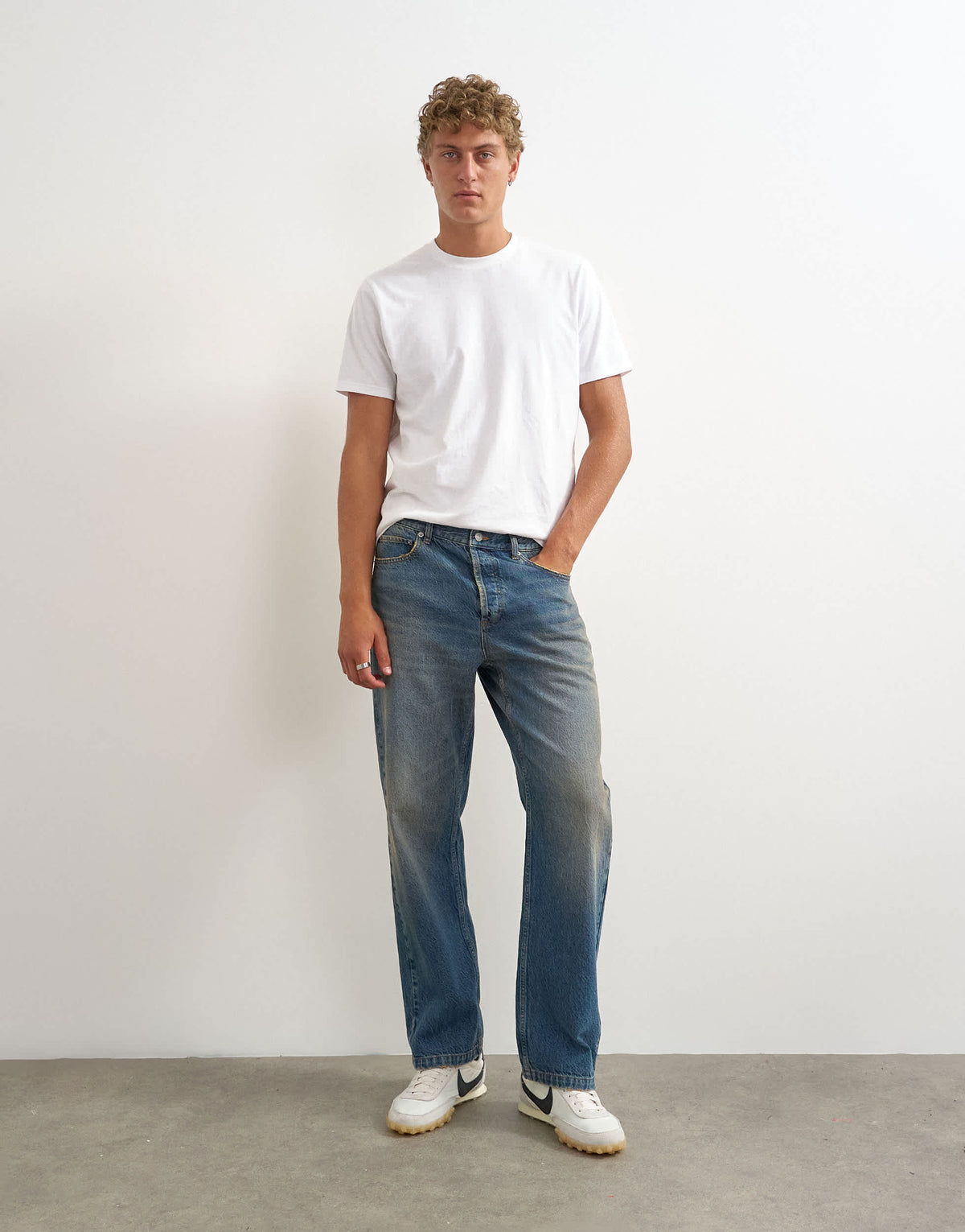 Topman rigid straight fit jean with tint in mid wash