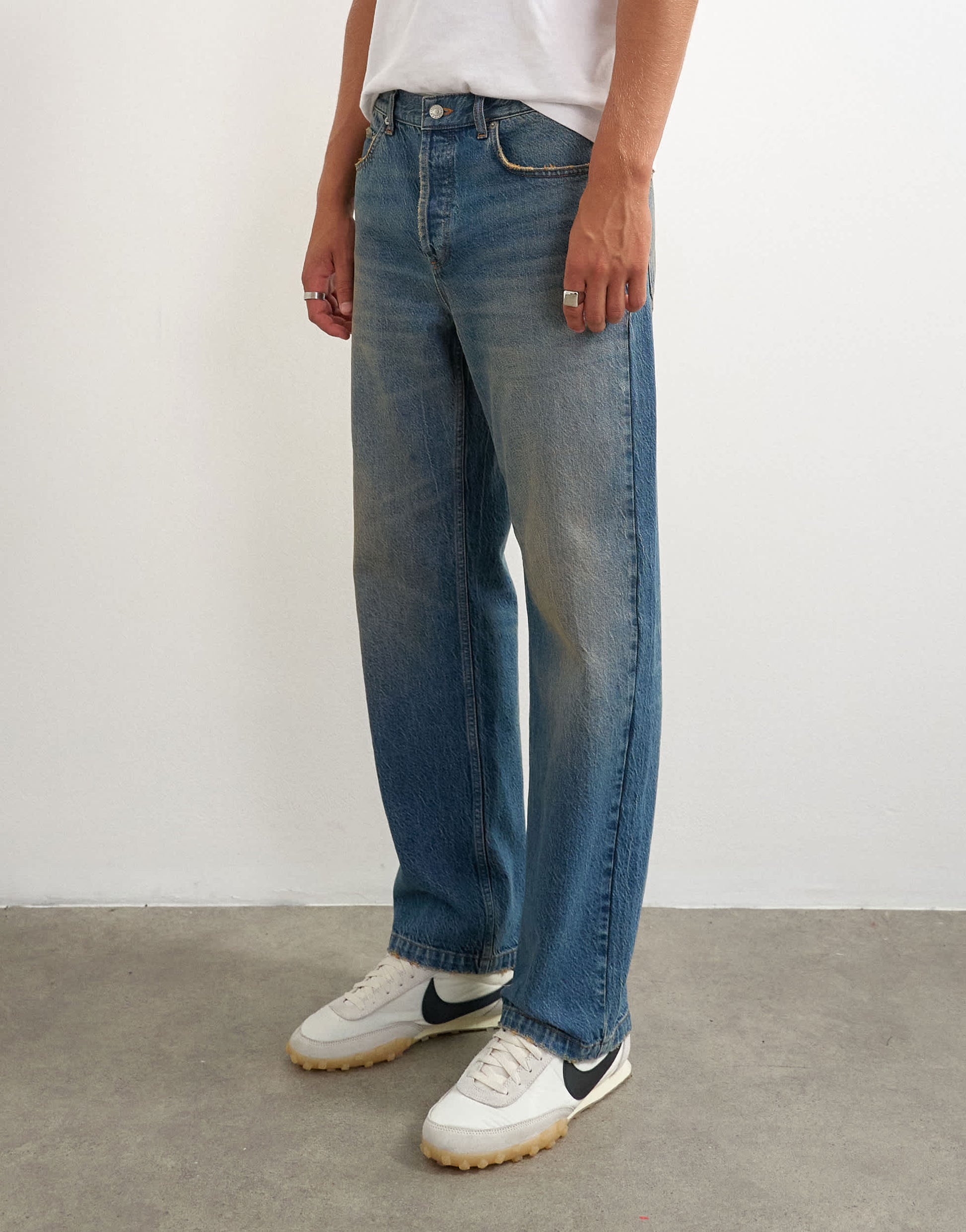 Topman rigid straight fit jean with tint in mid wash