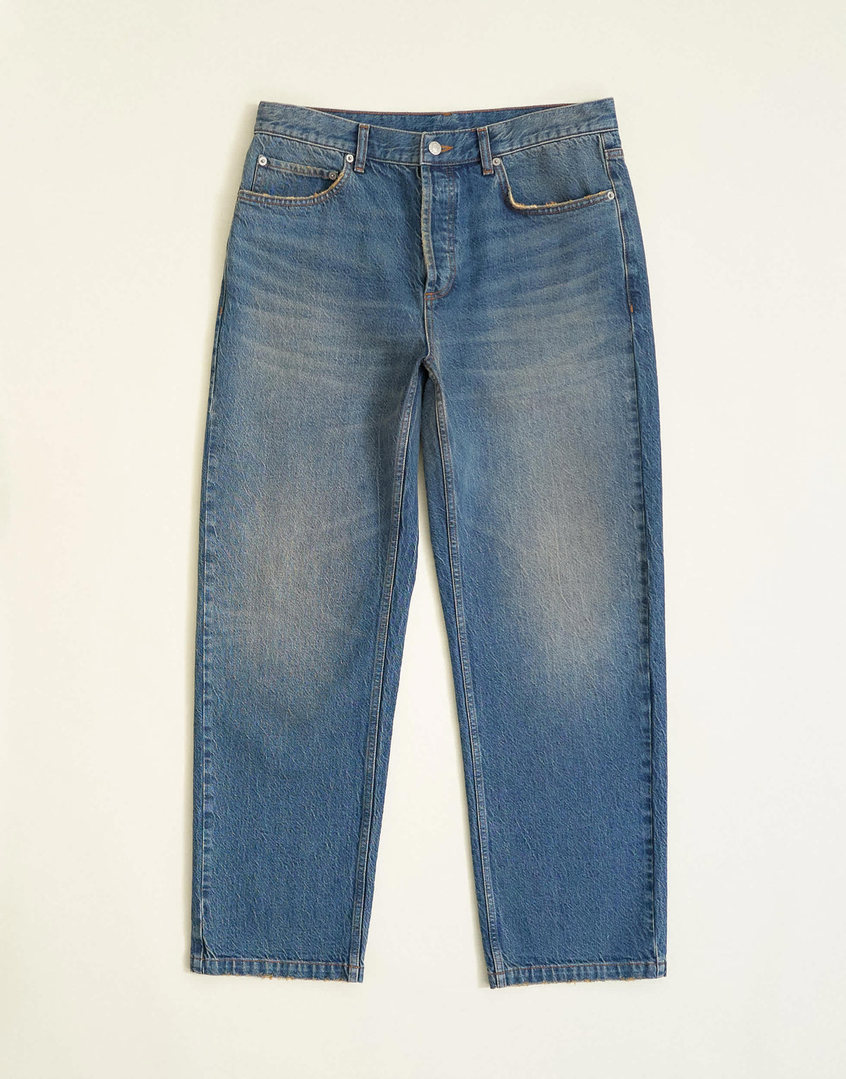 Topman rigid straight fit jean with tint in mid wash