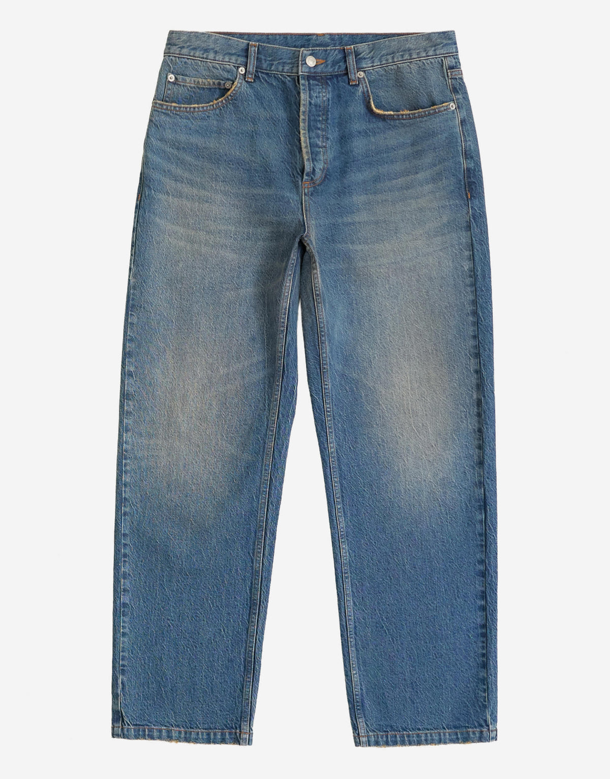 Topman rigid straight fit jean with tint in mid wash