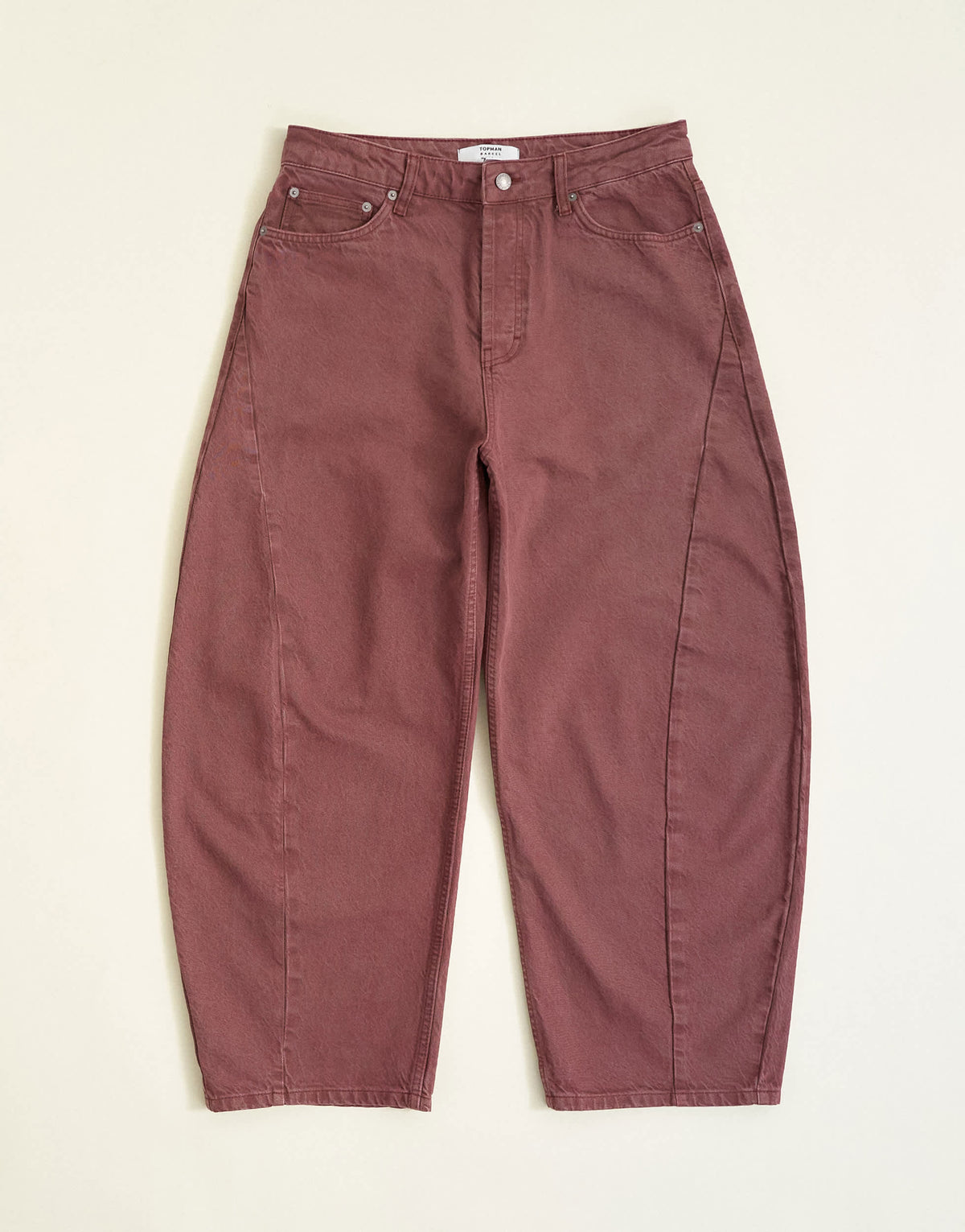 Topman rigid barrel fit jean in washed burgundy