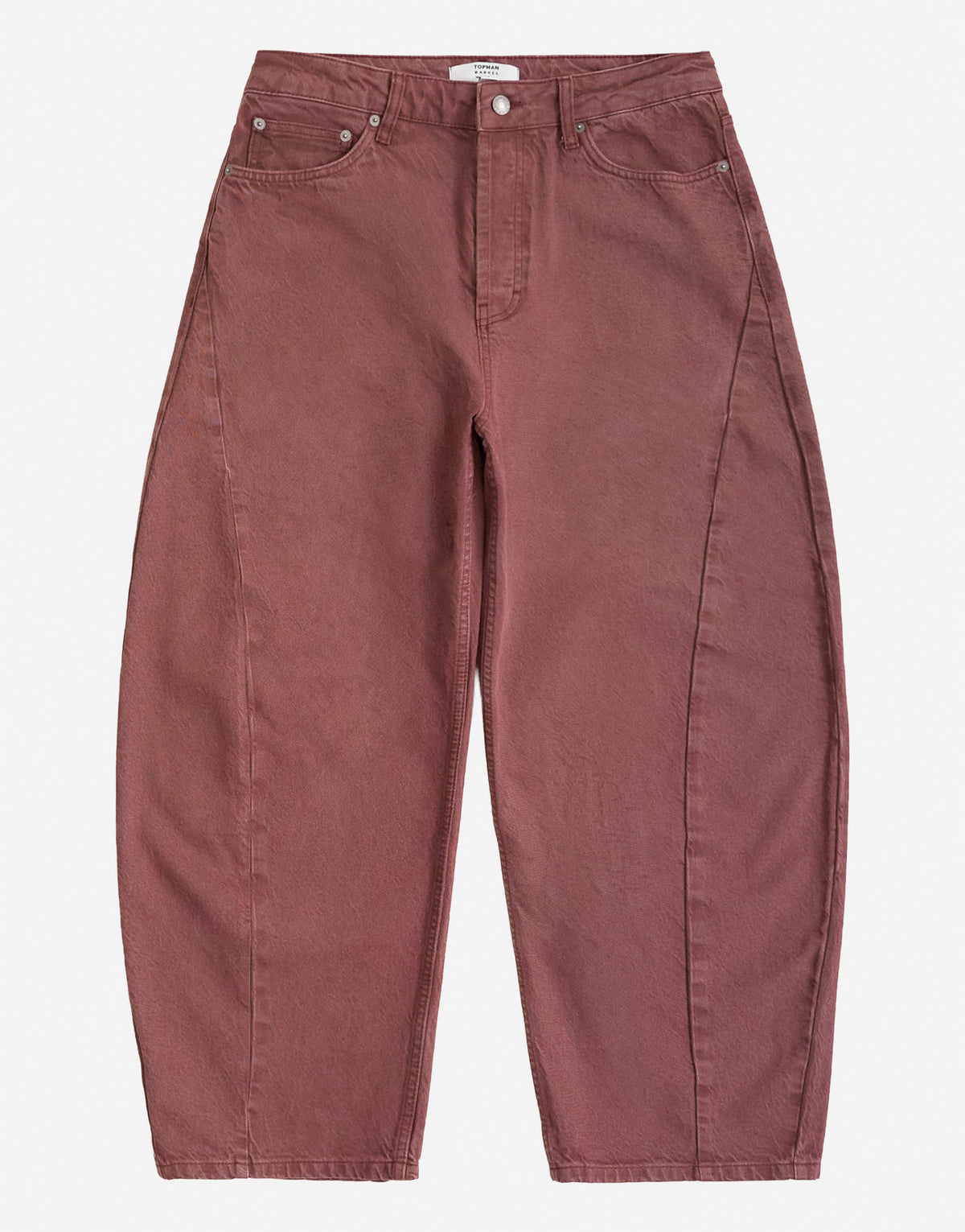 Topman rigid barrel fit jean in washed burgundy