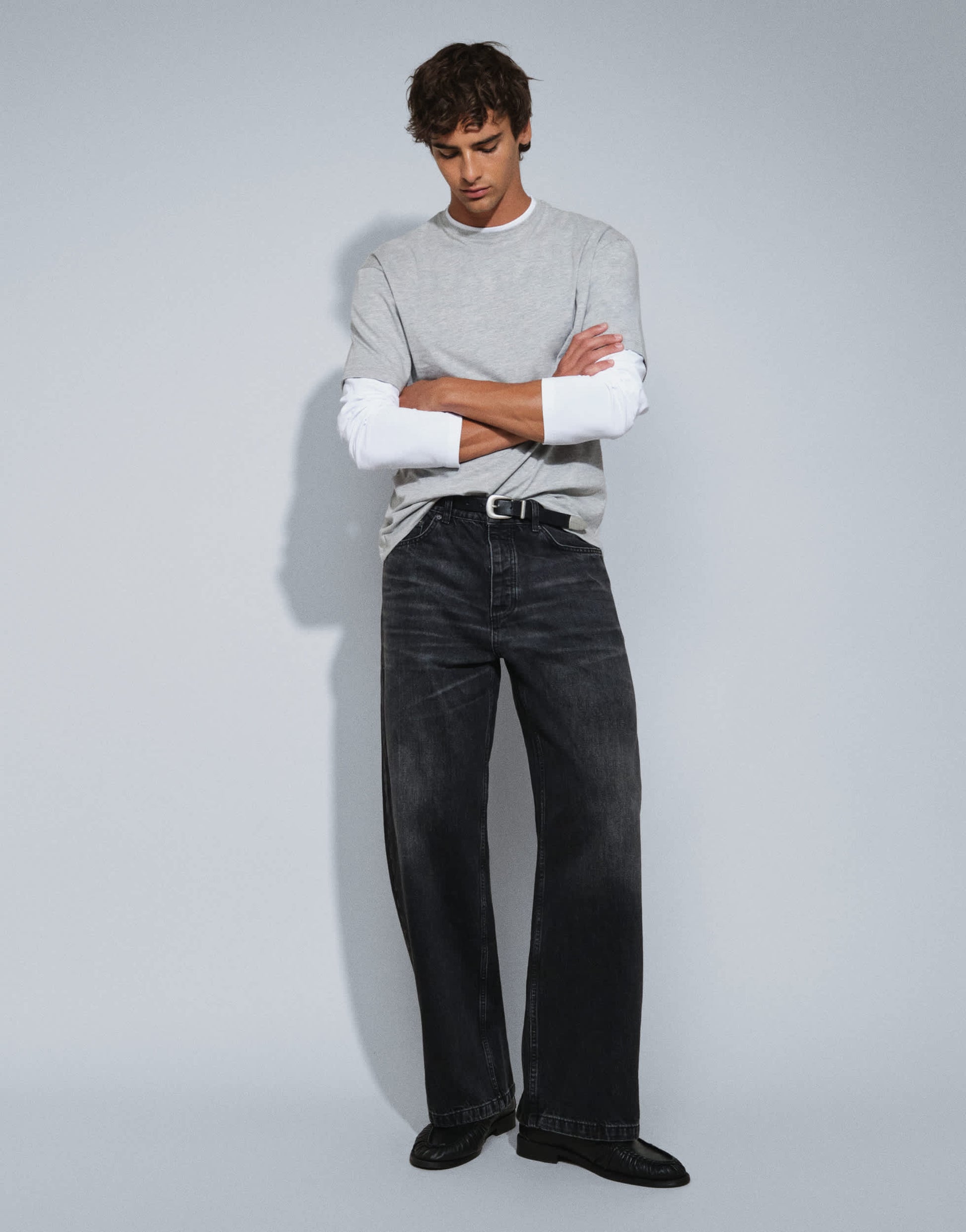Topman rigid baggy fit jean in washed black