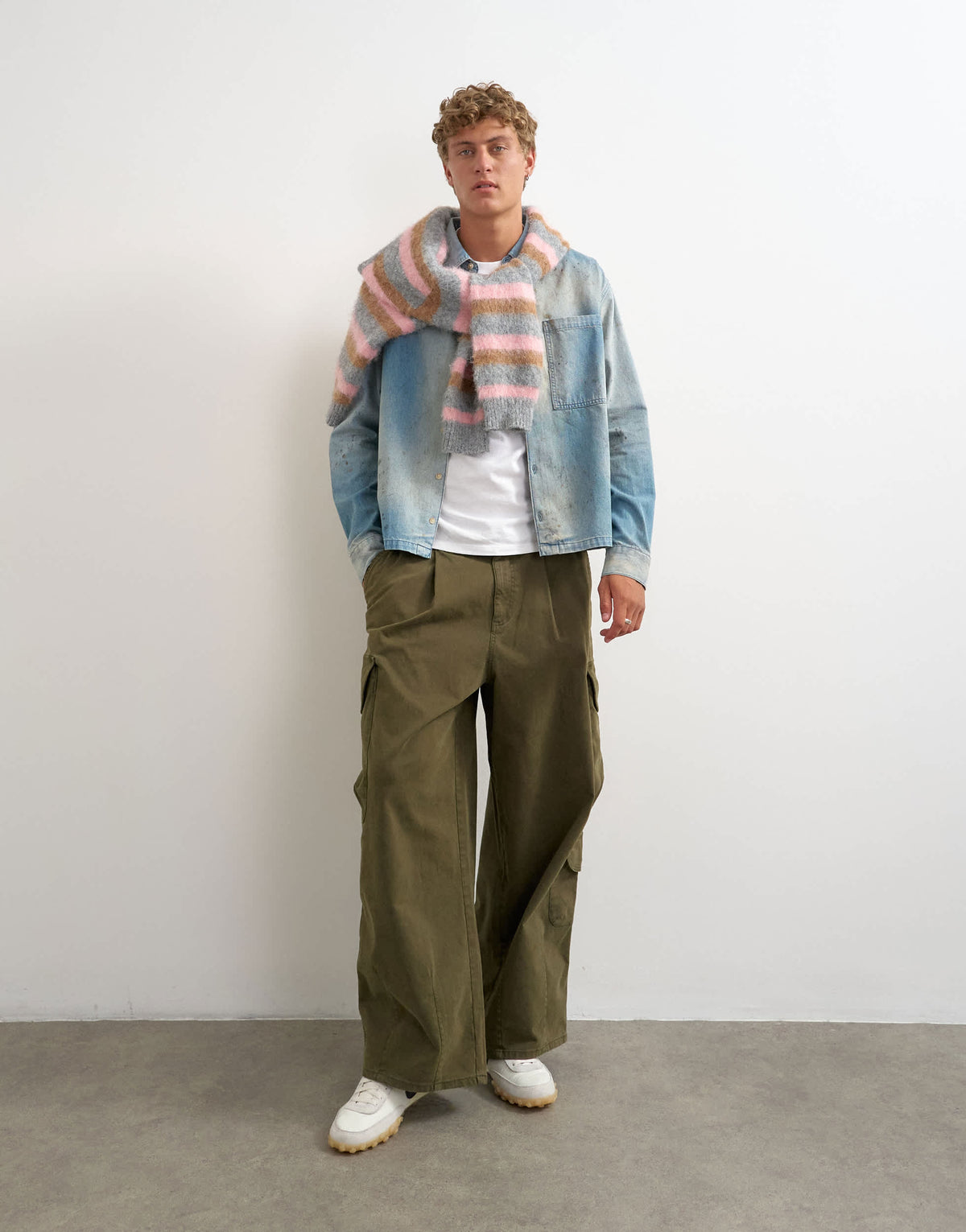 Topman relaxed fit denim shirt with distressing in light wash