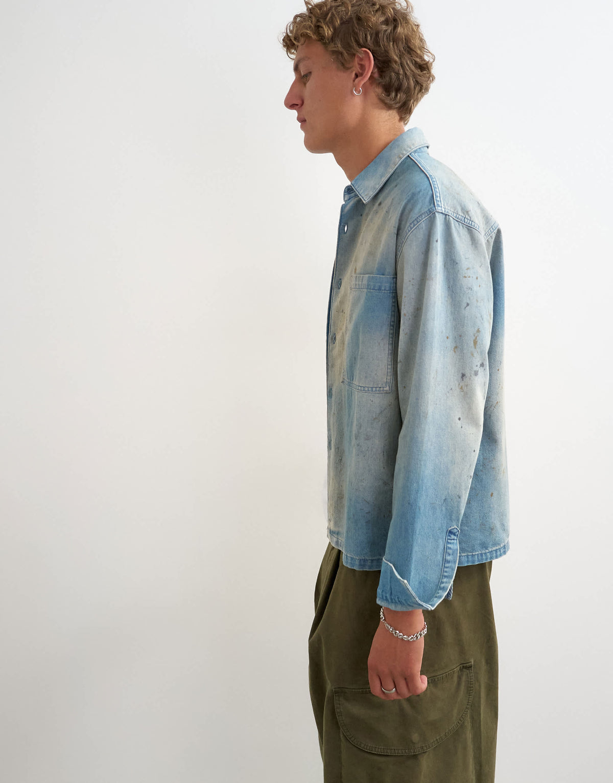 Topman relaxed fit denim shirt with distressing in light wash