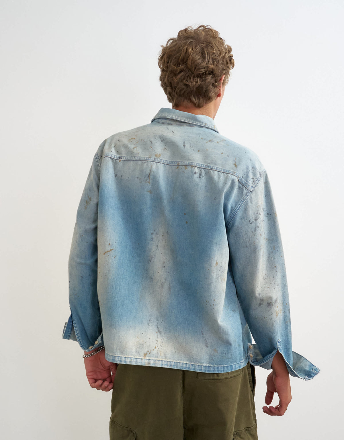 Topman relaxed fit denim shirt with distressing in light wash