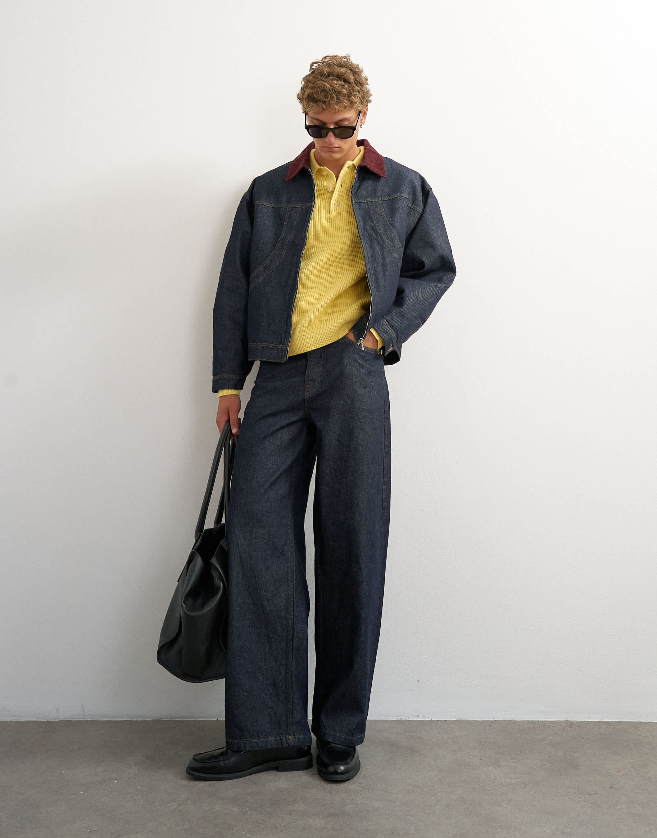 Topman oversized fit quilted denim jacket with cord collar in raw