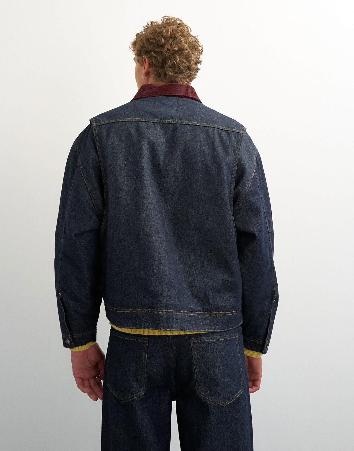 Topman oversized fit quilted denim jacket with cord collar in raw