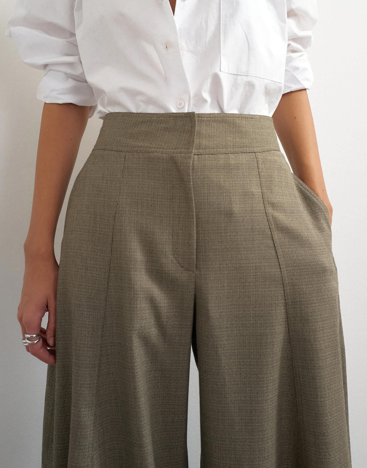 Topshop wide leg flowing trouser in taupe marl