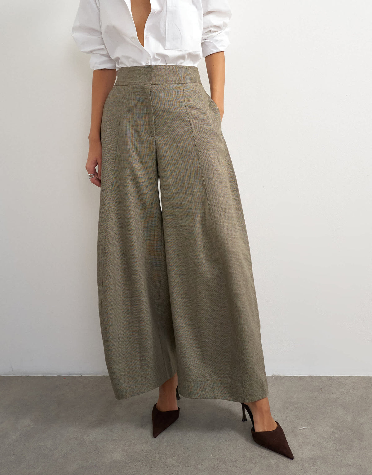 Topshop wide leg flowing trouser in taupe marl