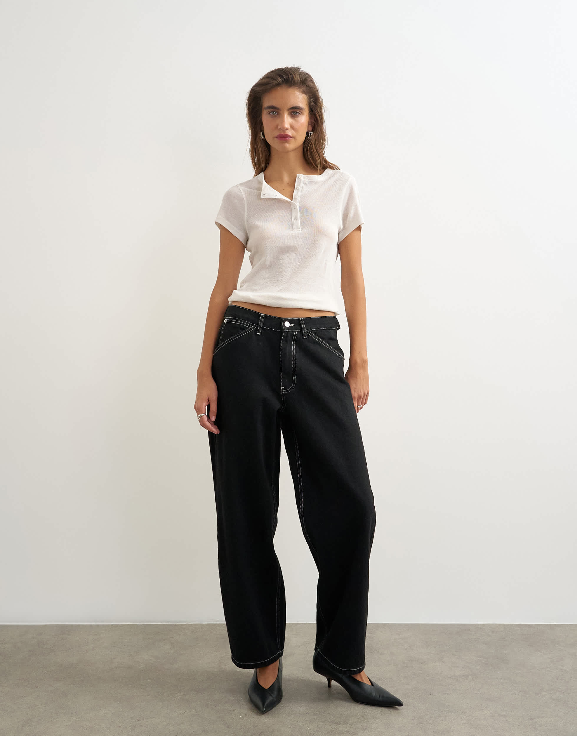 Topshop Dillan baggy dad low rise jean in clean black