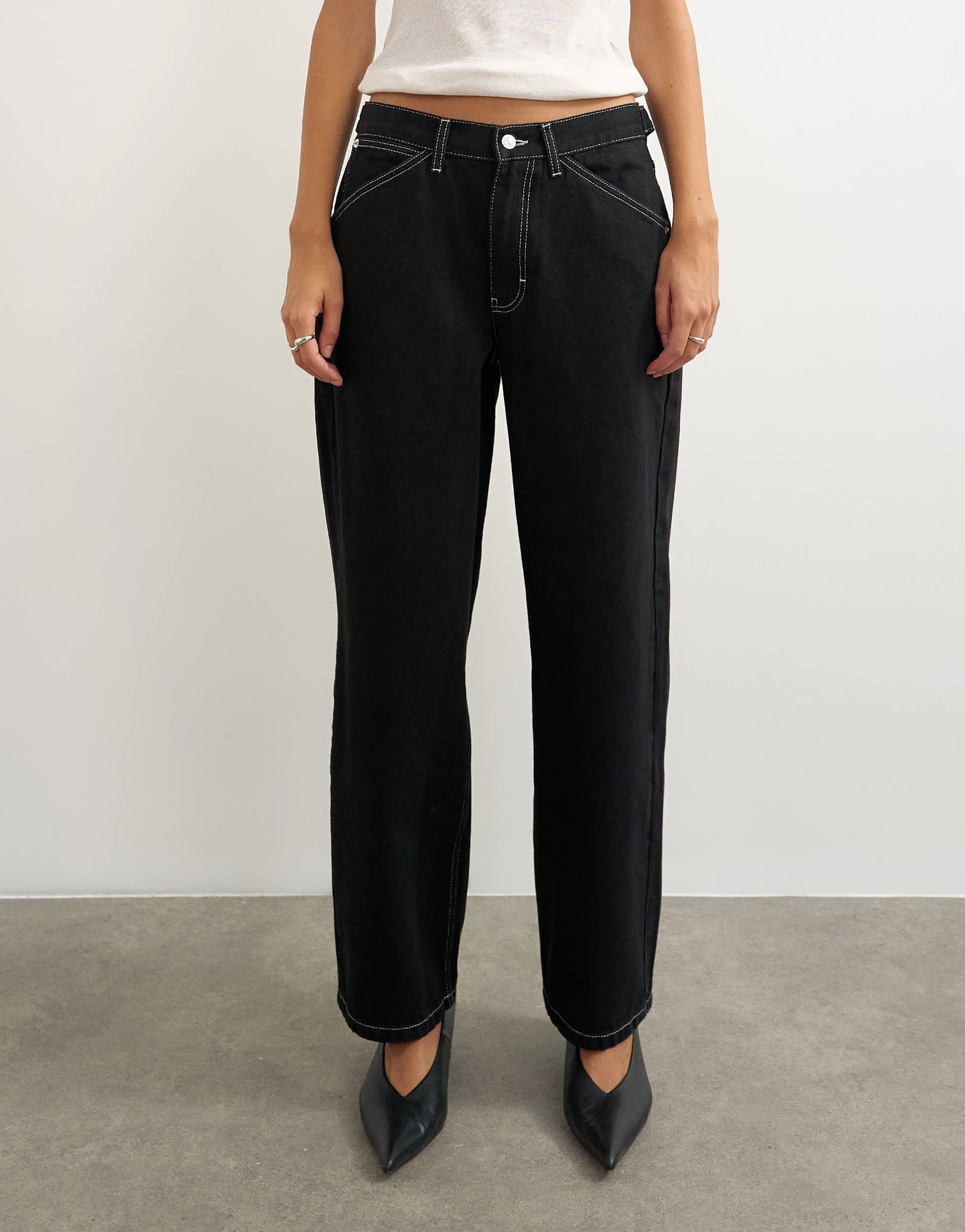 Topshop Dillan baggy dad low rise jean in clean black