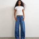Topshop Barrel mid rise jean in mid blue