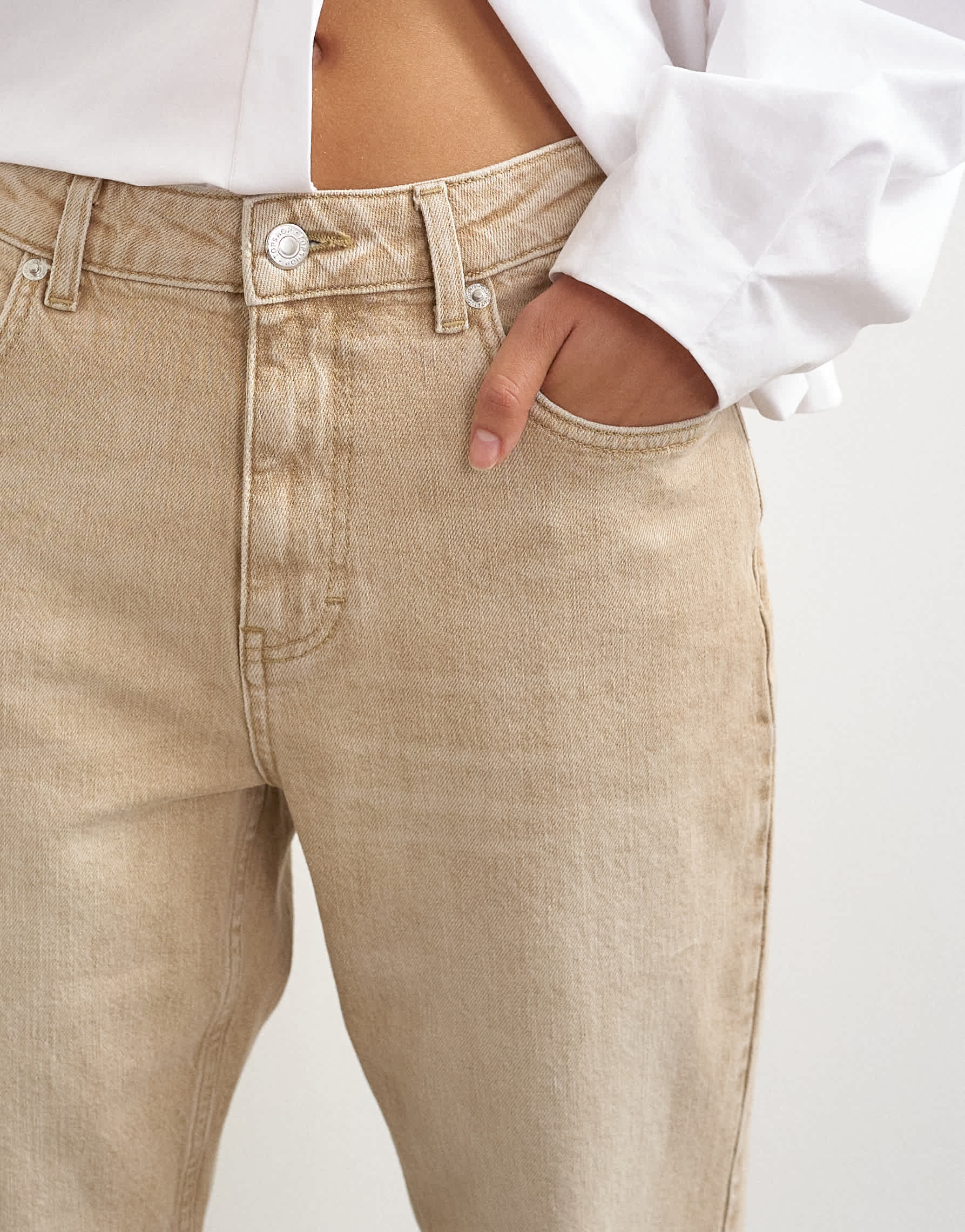 Topshop Orson comfort stretch straight leg ankle grazer jean in winter oat