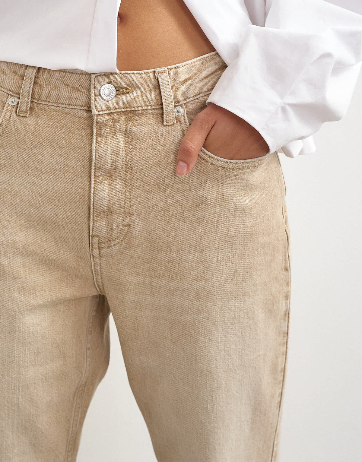 Topshop Orson comfort stretch straight leg ankle grazer jean in winter oat