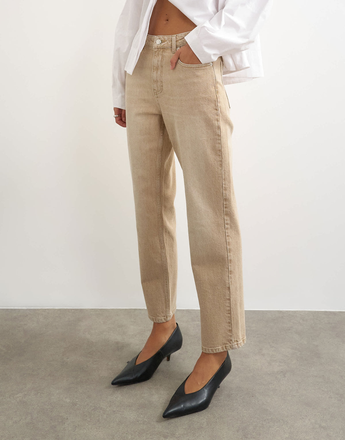 Topshop Orson comfort stretch straight leg ankle grazer jean in winter oat