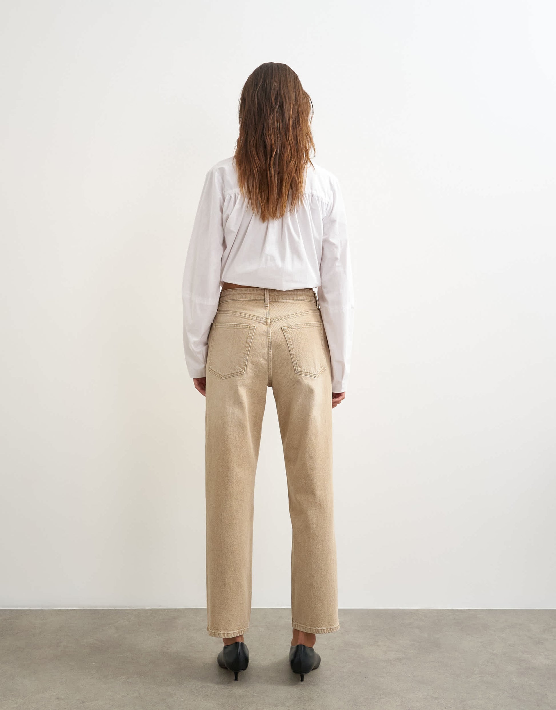 Topshop Orson comfort stretch straight leg ankle grazer jean in winter oat
