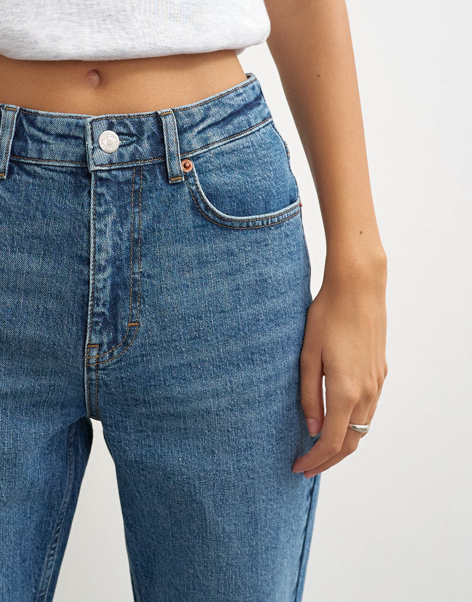 Topshop Orson comfort stretch straight leg ankle grazer jean in mid blue