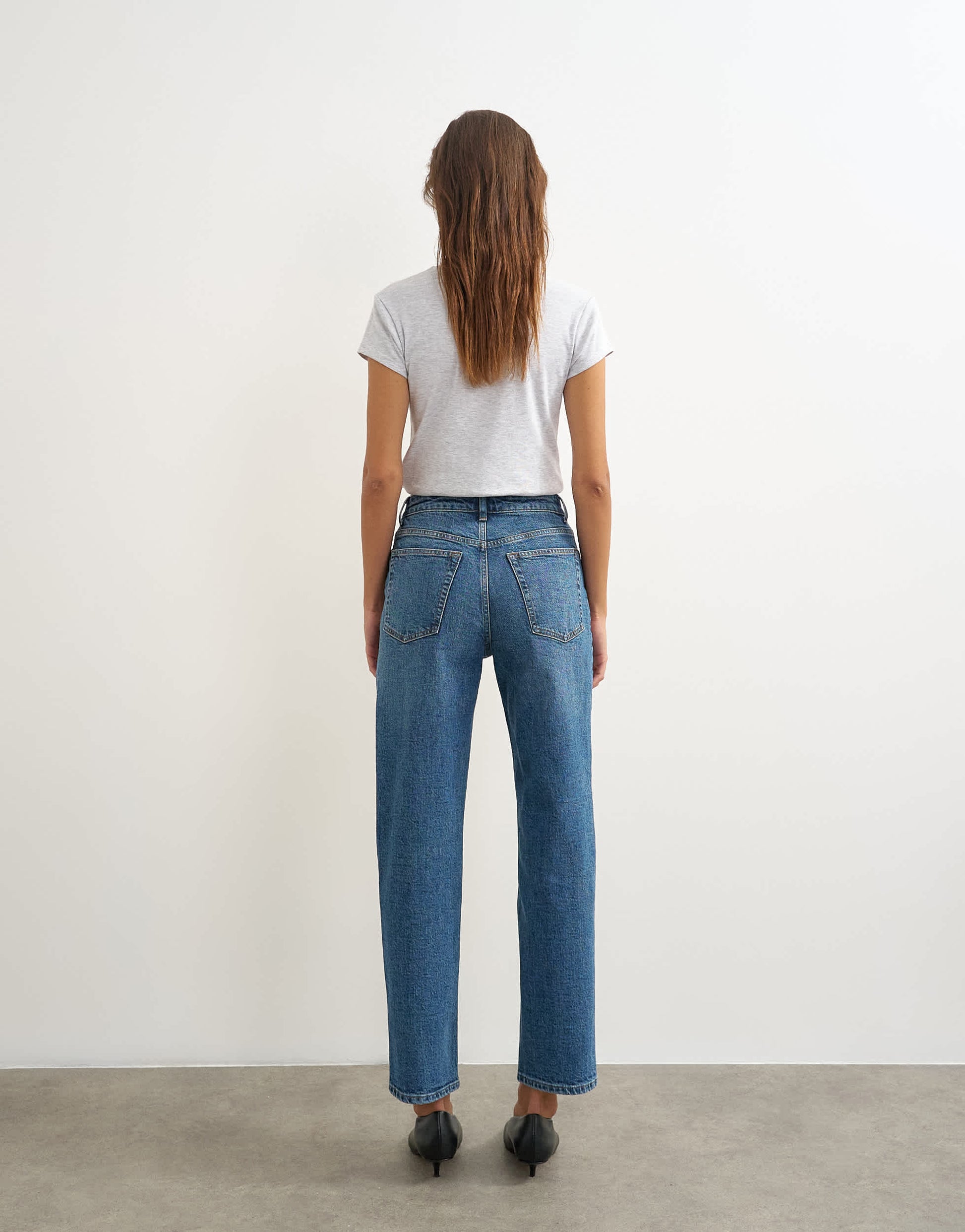 Topshop Orson comfort stretch straight leg ankle grazer jean in mid blue