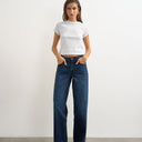 Topshop Cinch low rise relaxed jean in blue black