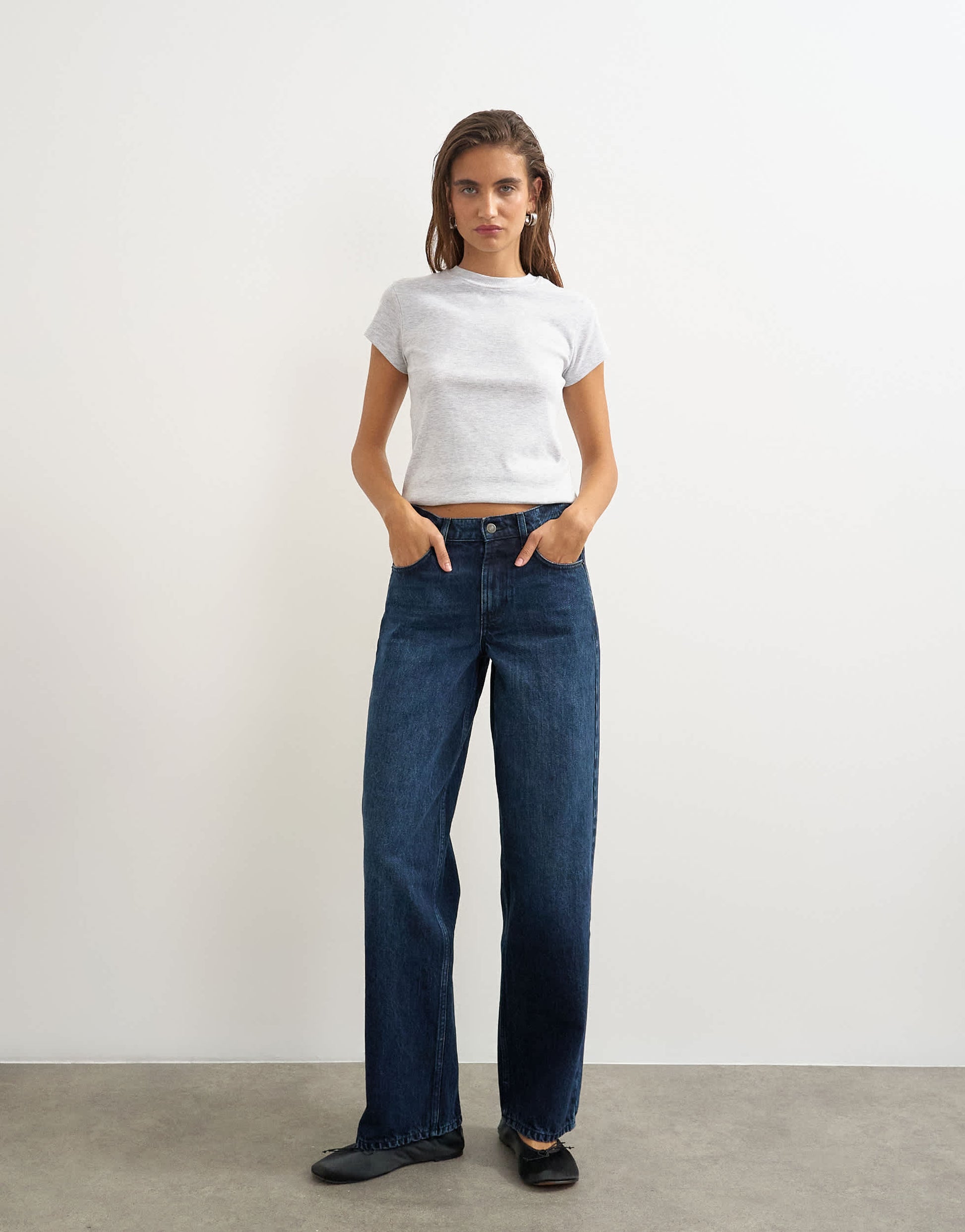 Topshop Cinch low rise relaxed jean in blue black