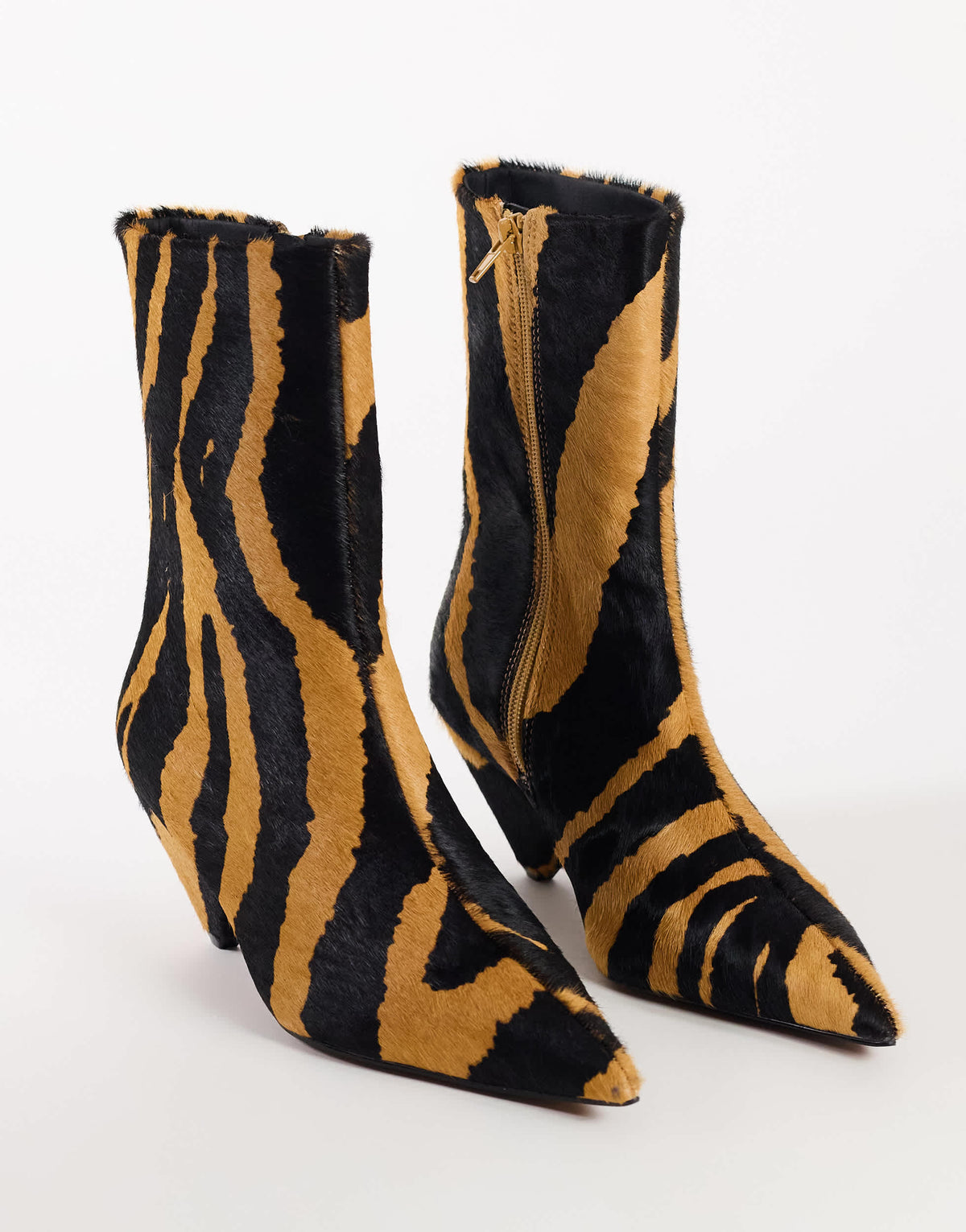Topshop Kiki cone heel ankle boot in zebra hair on real leather