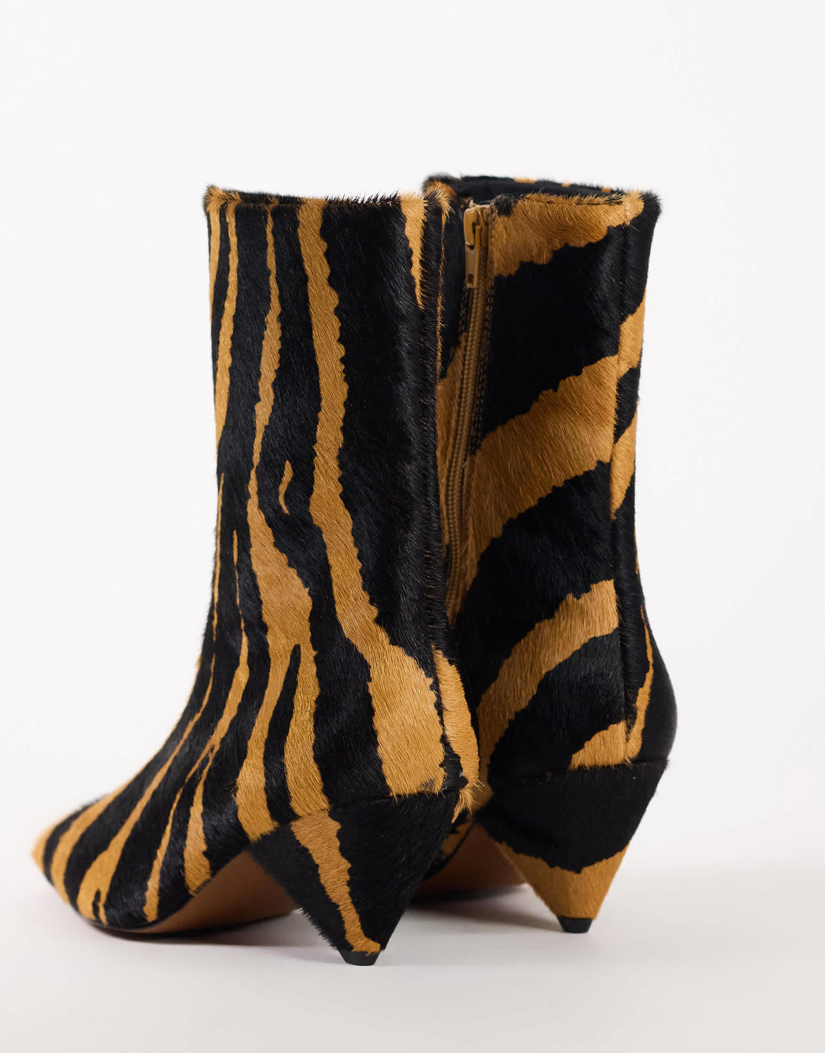 Topshop Kiki cone heel ankle boot in zebra hair on real leather
