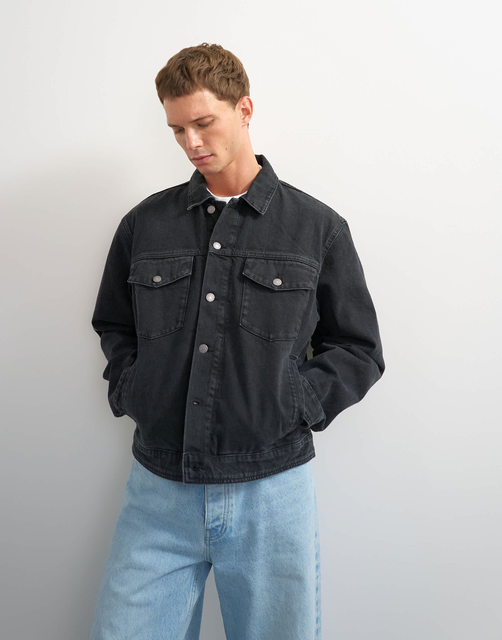 Topman classic fit western denim jacket in washed black