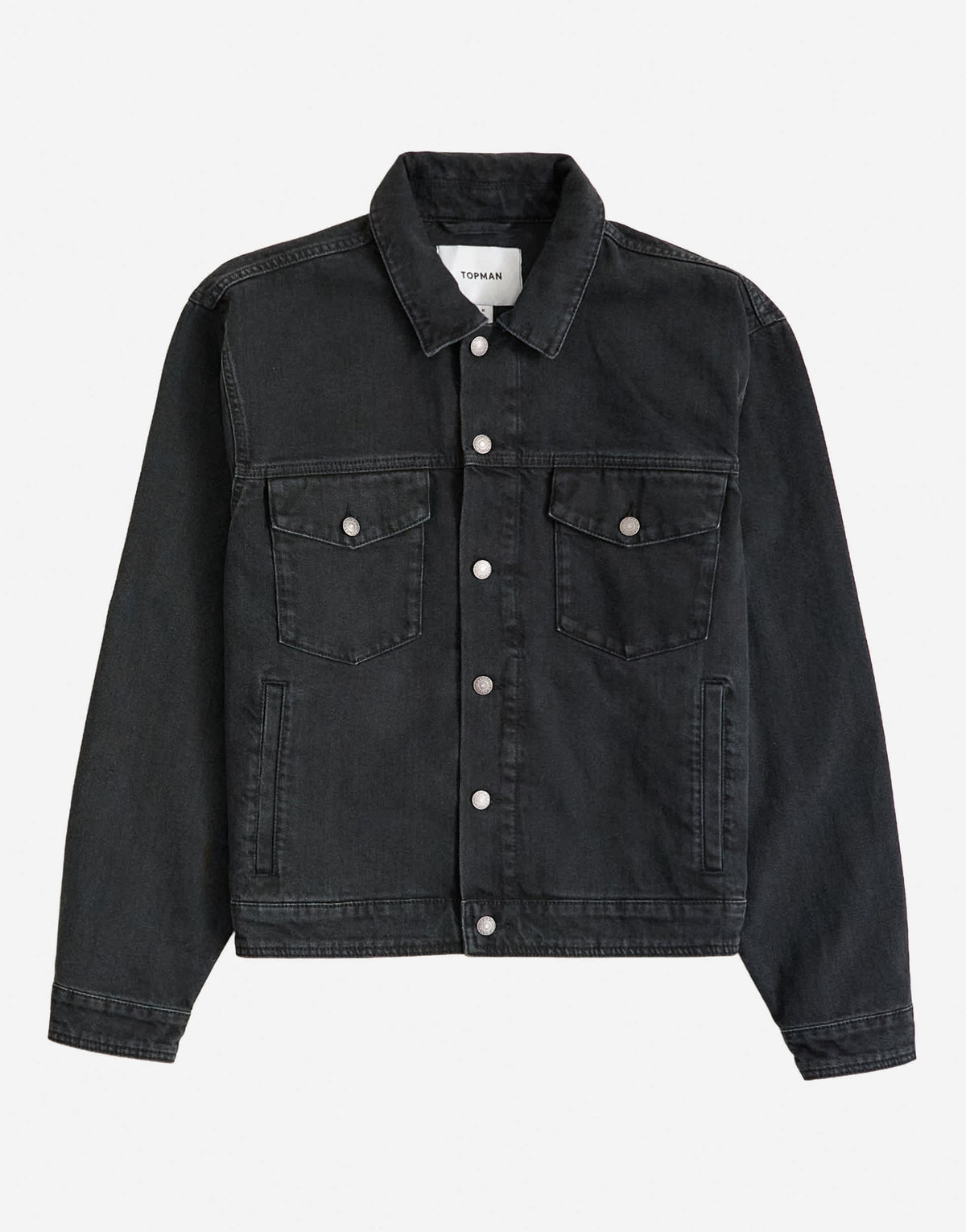Topman classic fit western denim jacket in washed black